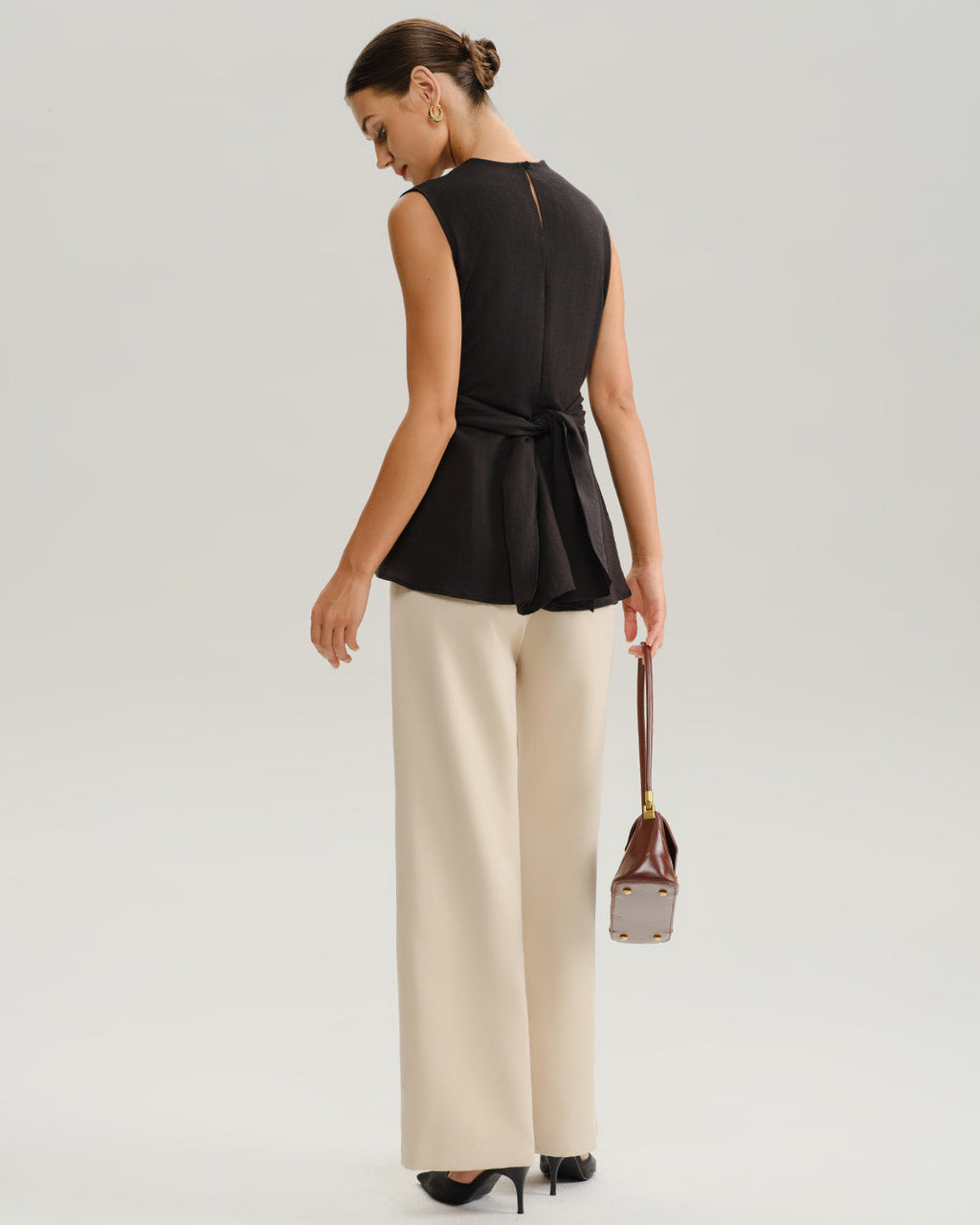 Siyah Yuvarlak Yaka Sargı Tank Top