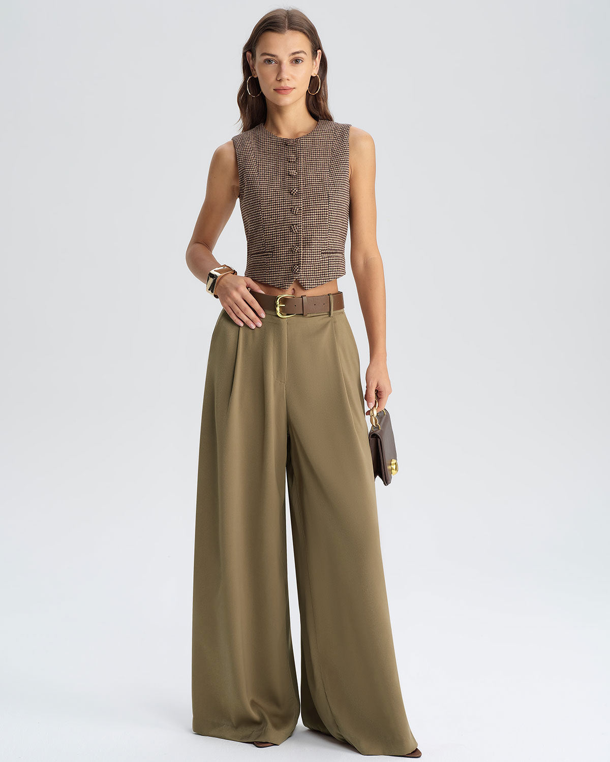 Haki Ekose Tek Sıralı Yelek