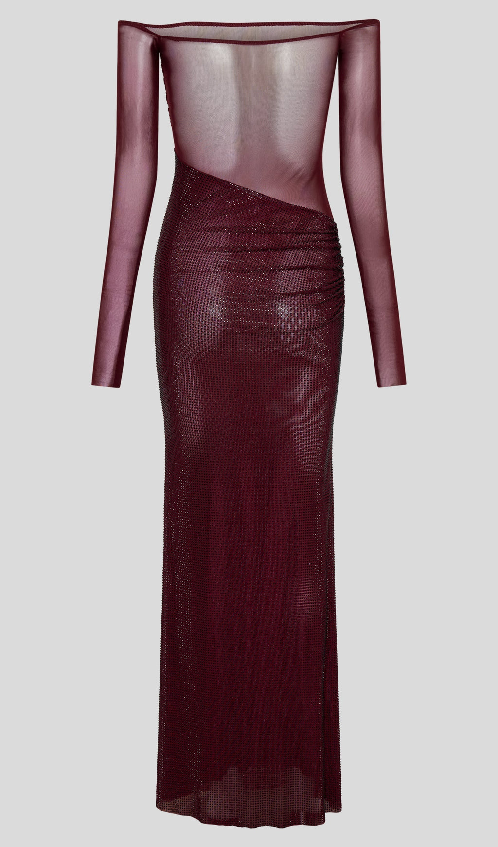 Pırlanta Omuz Açık Uzun Elbise - Kırmızı