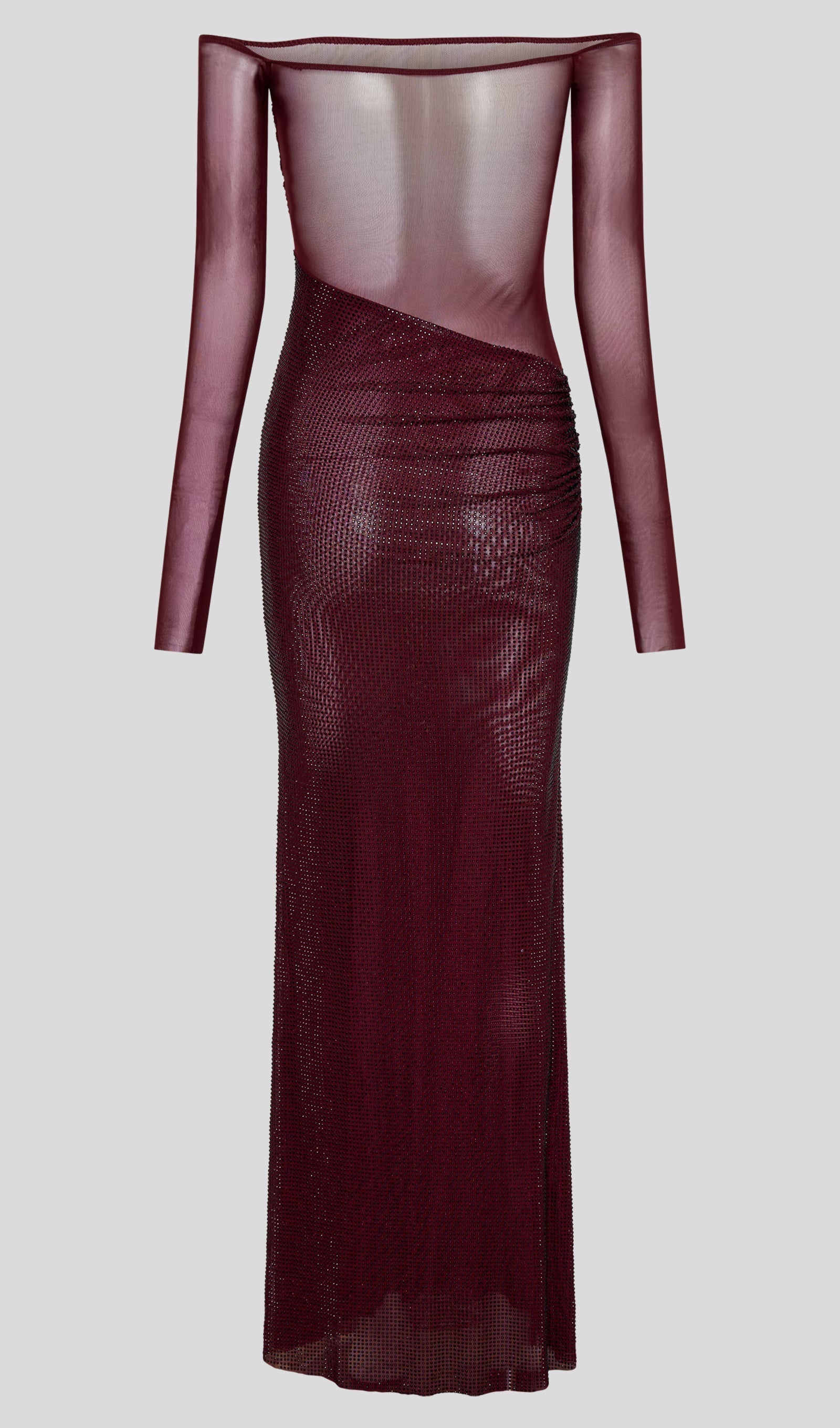 Pırlanta Omuz Açık Uzun Elbise - Kırmızı