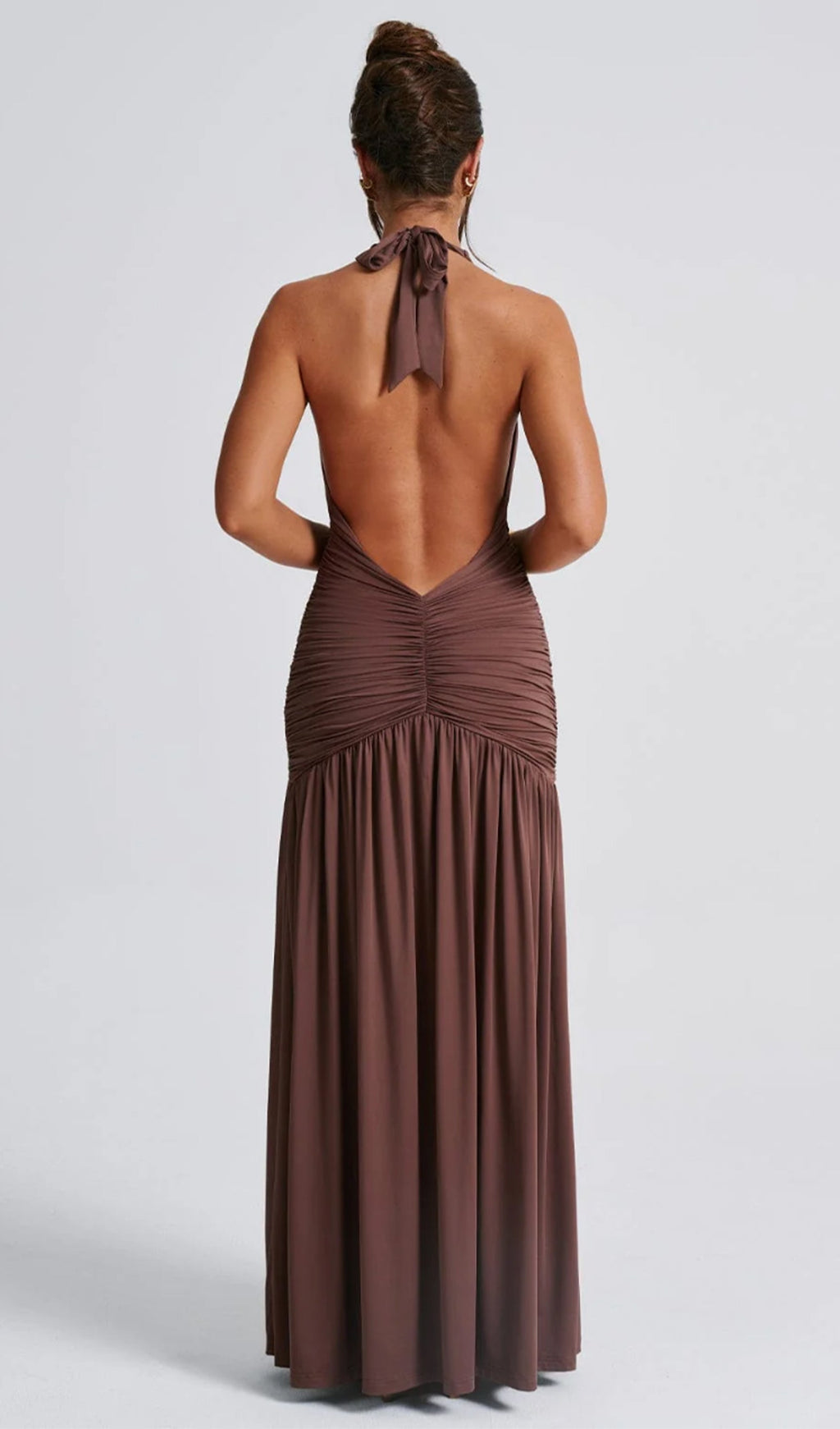 Düz Derin Askılı Uzun Elbise