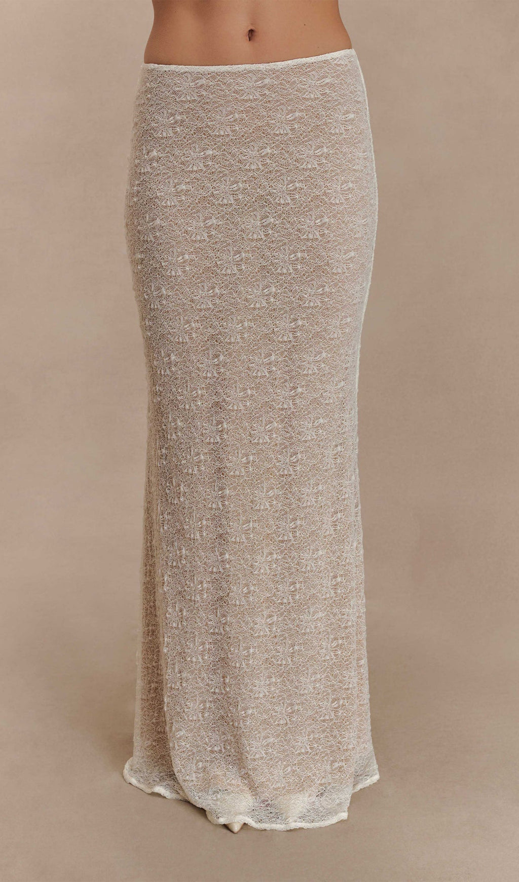 Fildişi Rengi Şeffaf Dantel Üst Ve Uzun Etek Takımları