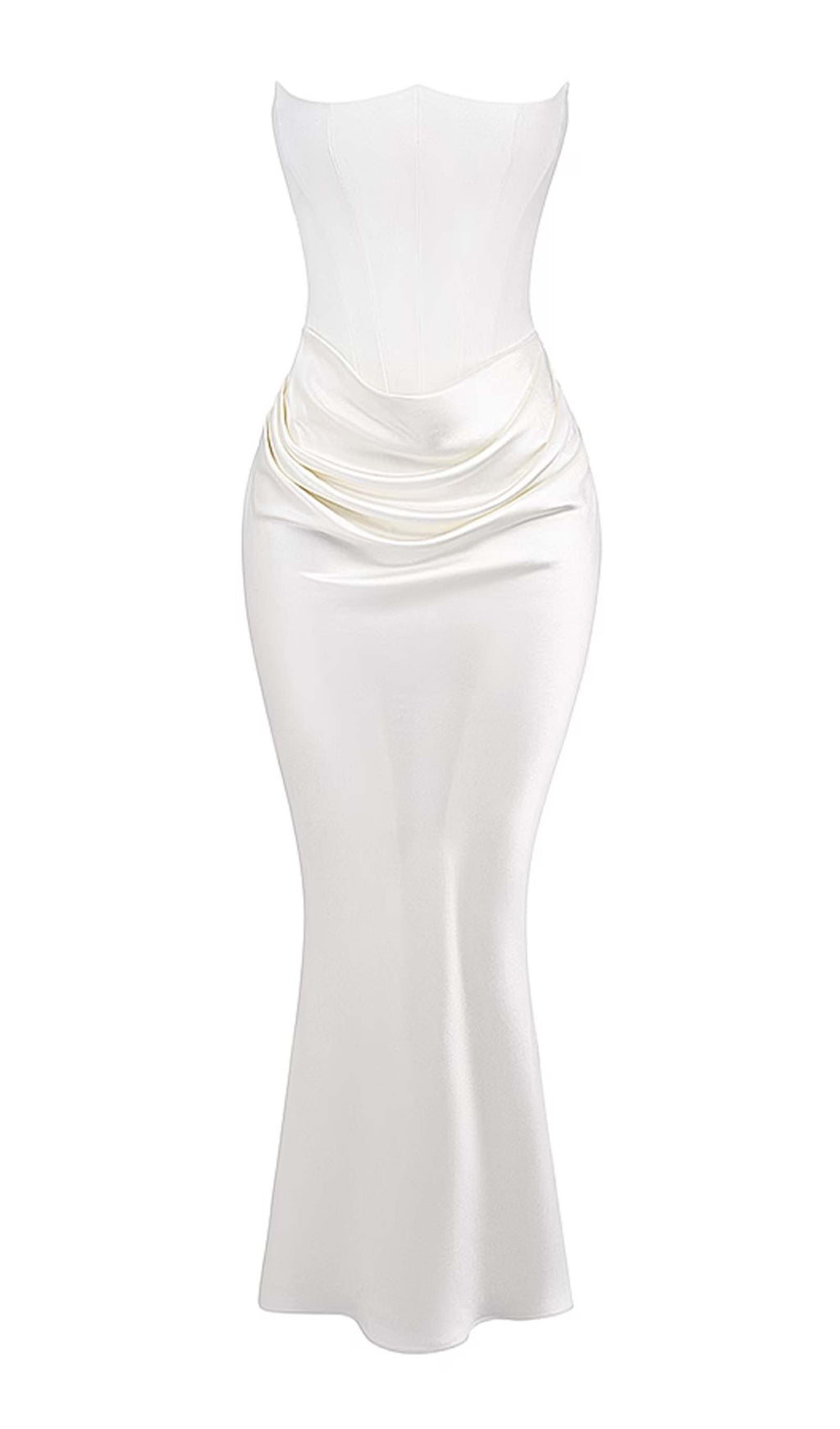 Omuz Açık Saten Uzun Elbise