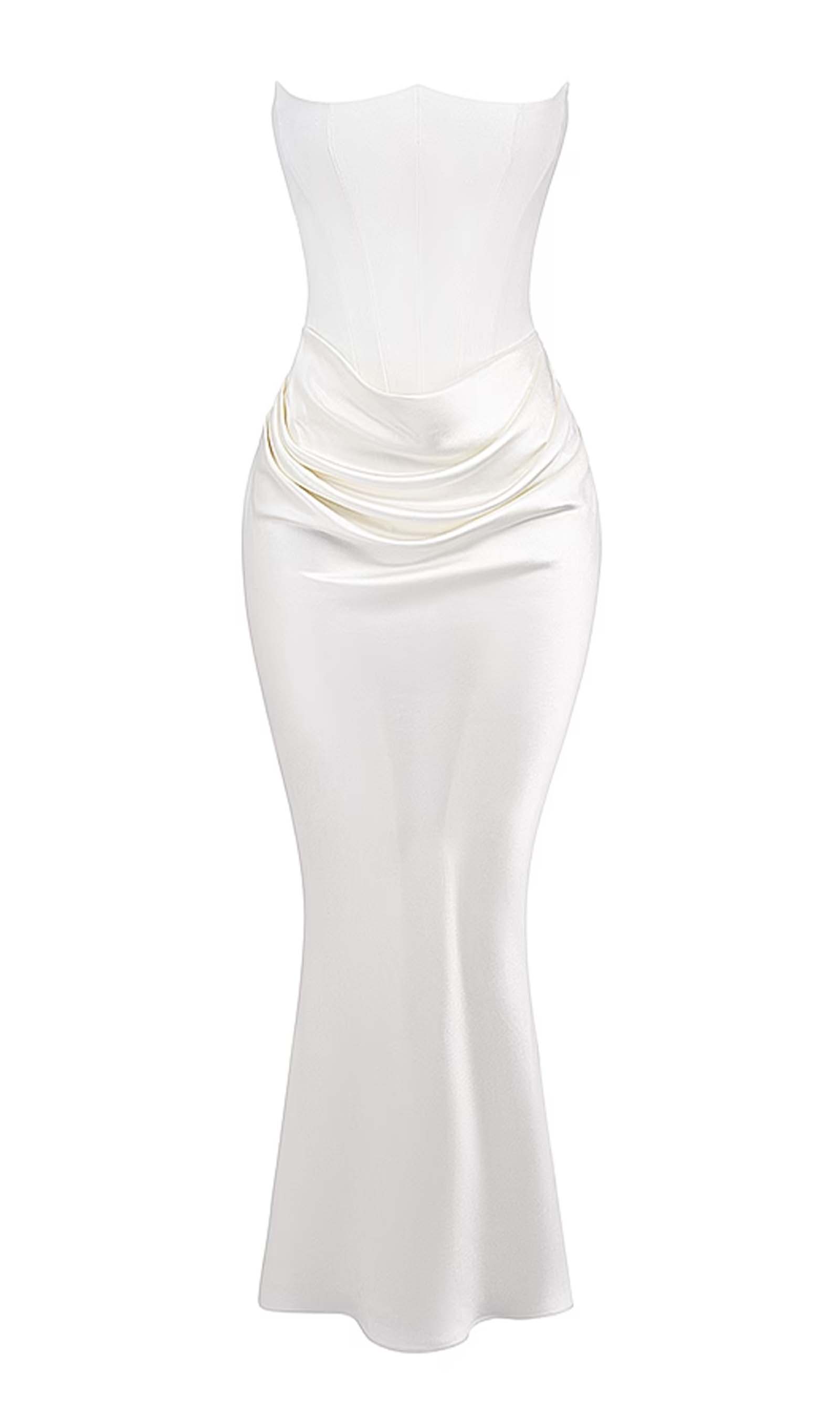 Omuz Açık Saten Uzun Elbise