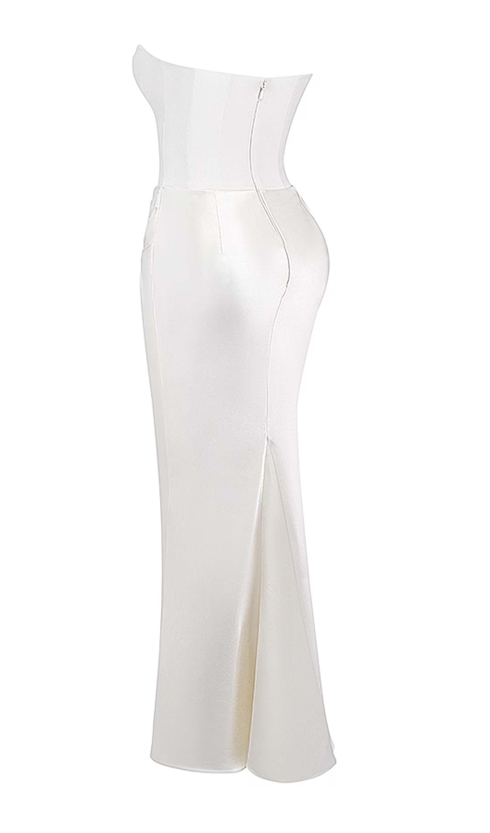 Omuz Açık Saten Uzun Elbise