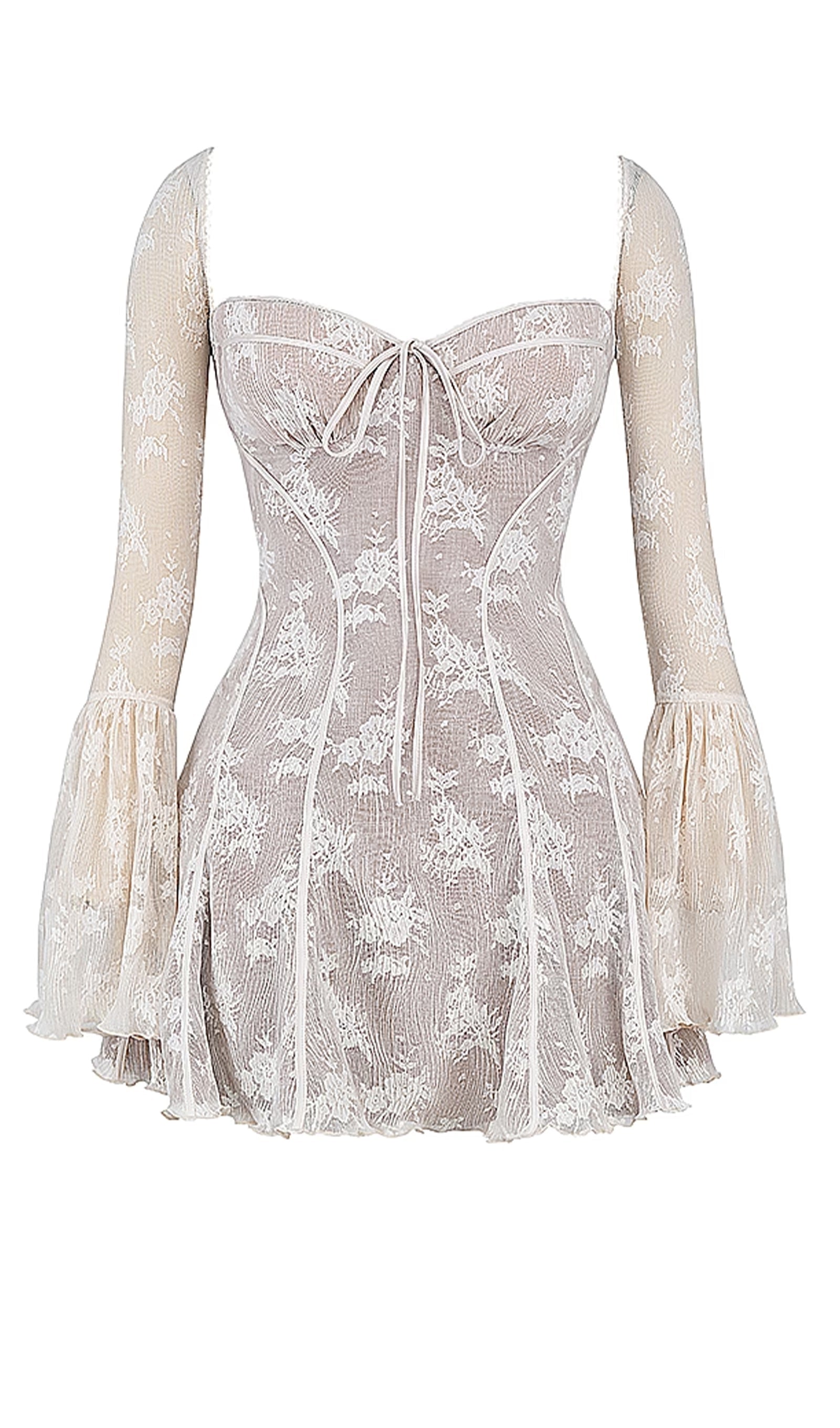 Trendy Kavita Fildişi Dantel Mini Elbise