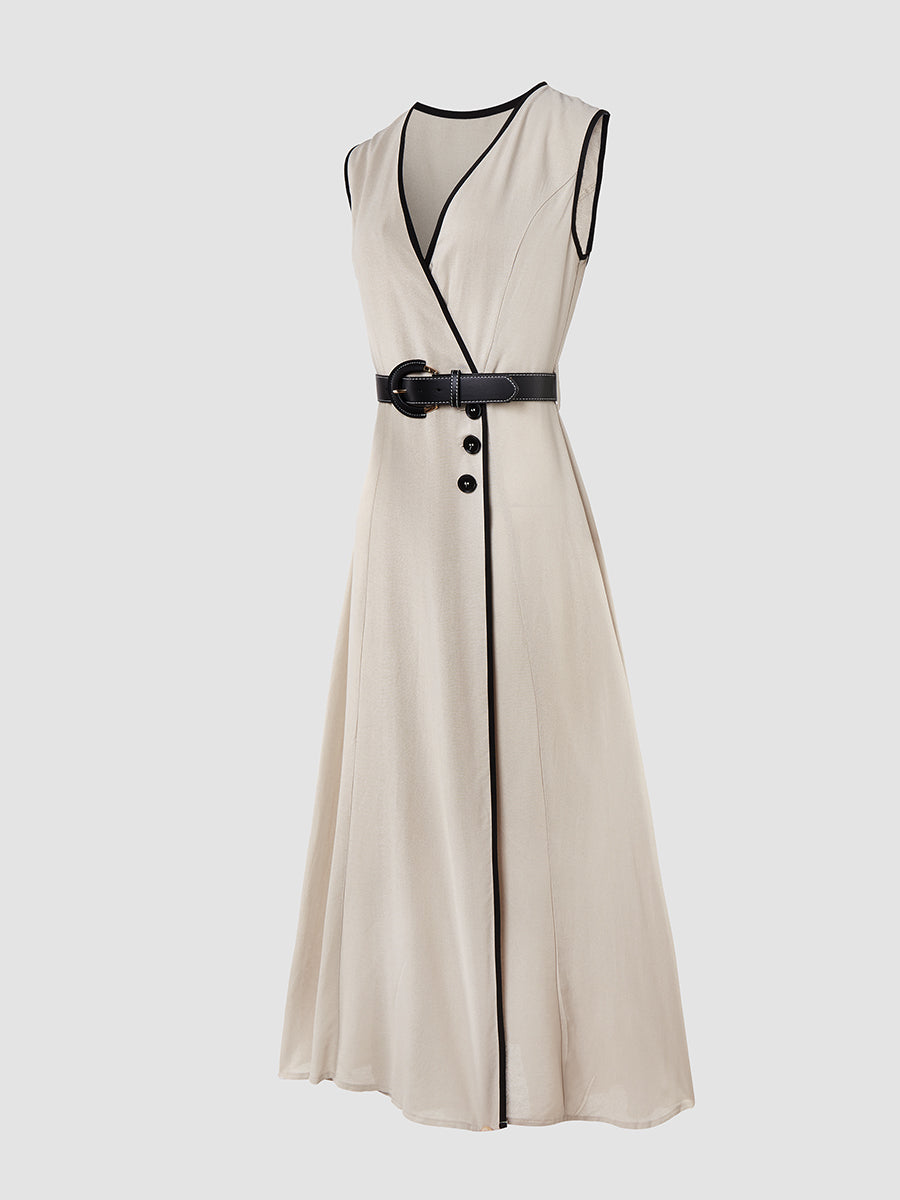 V Yaka Kolsuz Midi Elbise