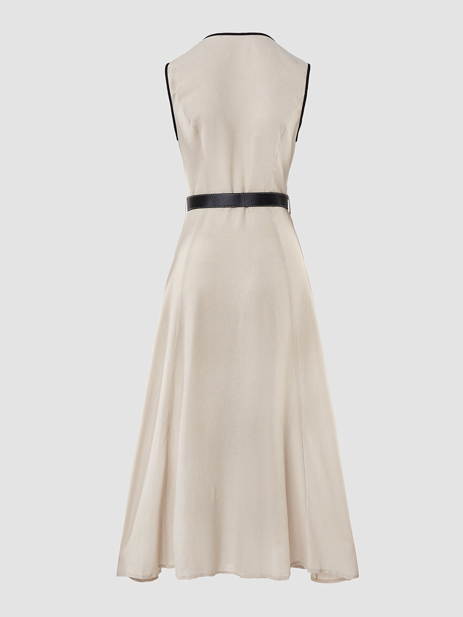 V Yaka Kolsuz Midi Elbise