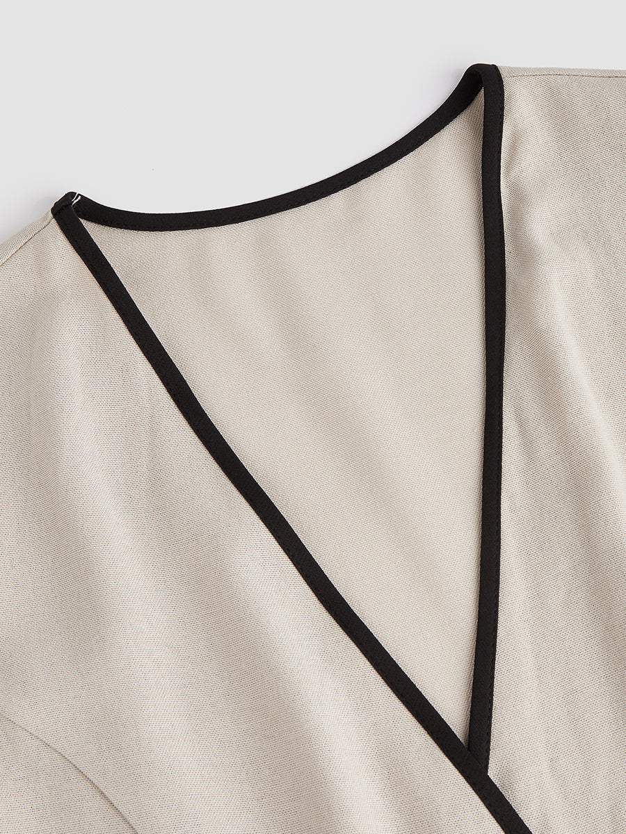 V Yaka Kolsuz Midi Elbise