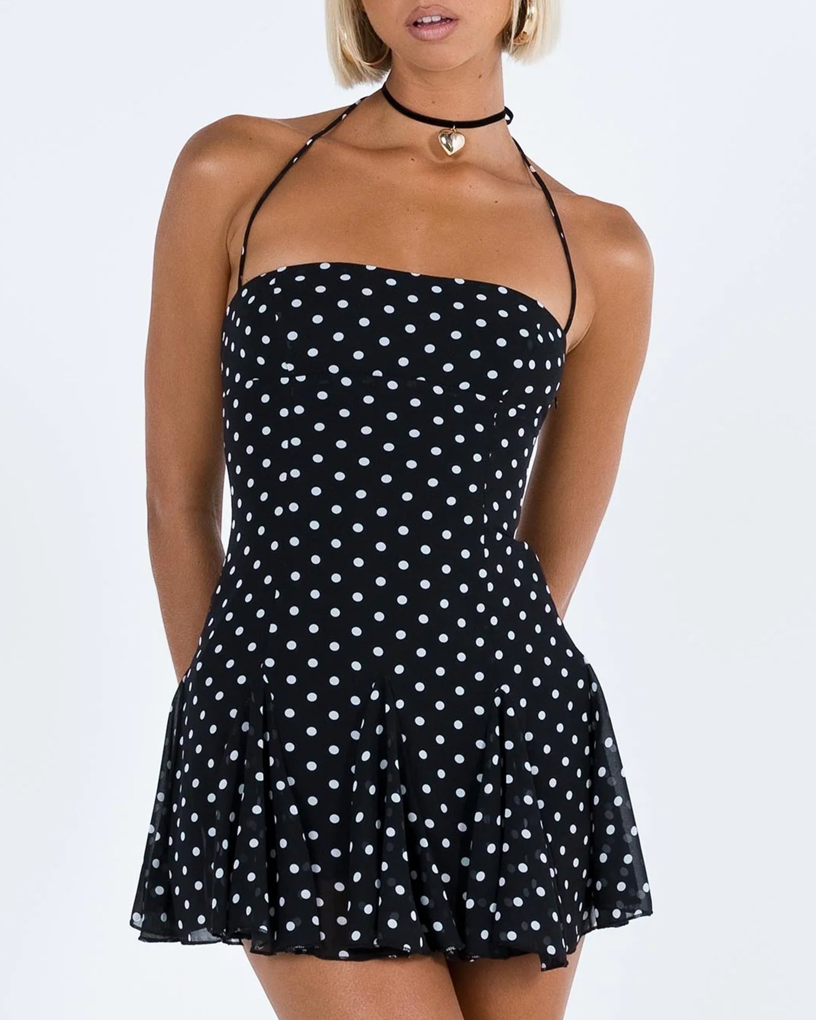 Puantiyeli Volanlı Mini Elbise