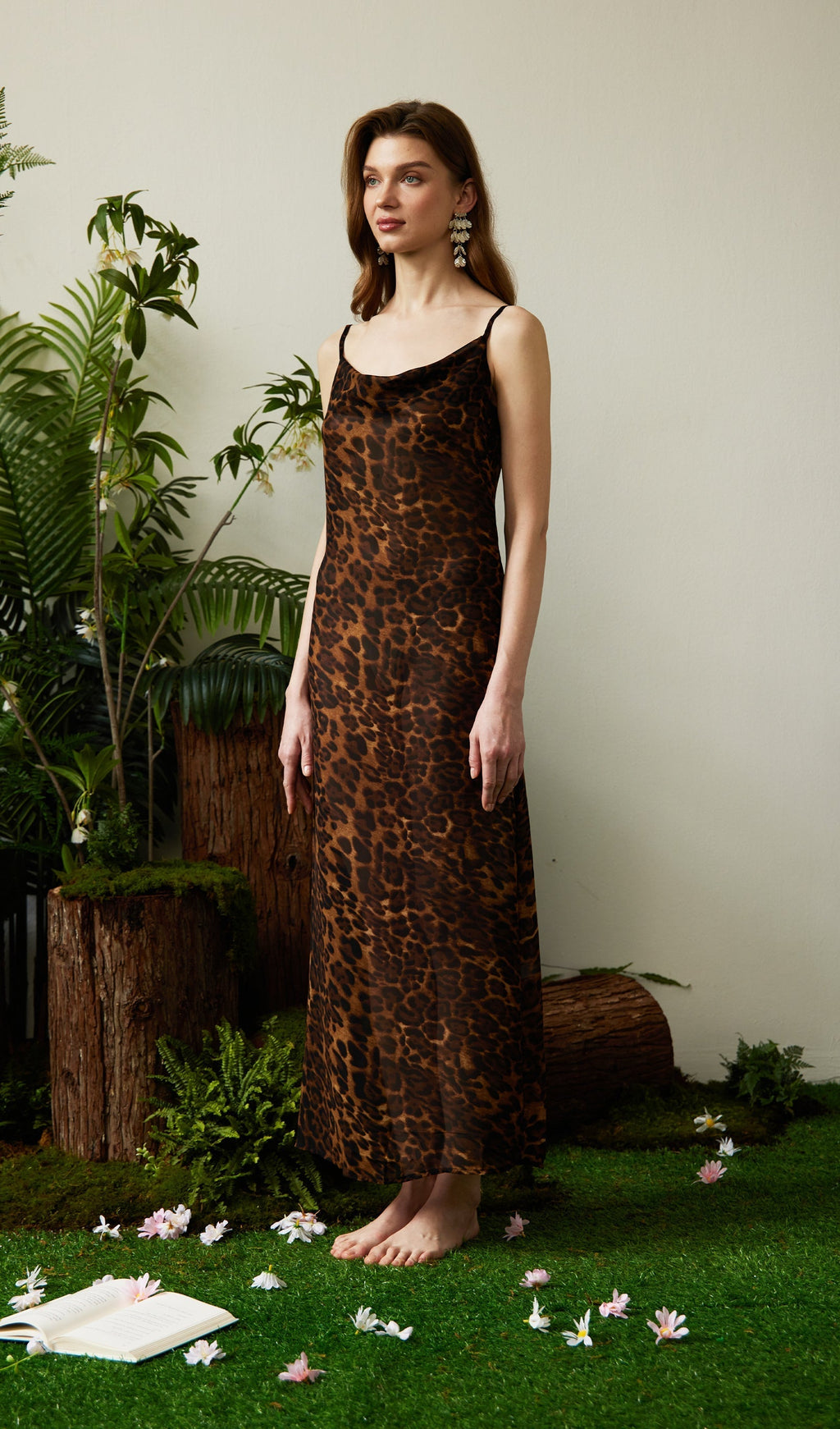 Leopar Desenli Uzun Elbise