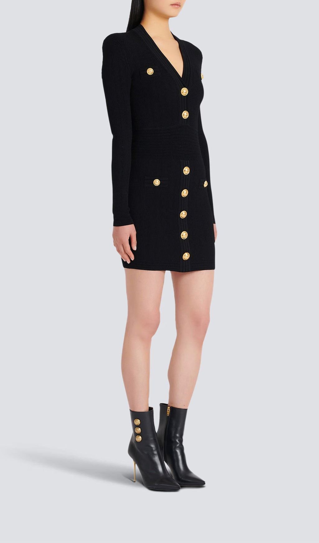 V Yakalı Örme Mini Elbise