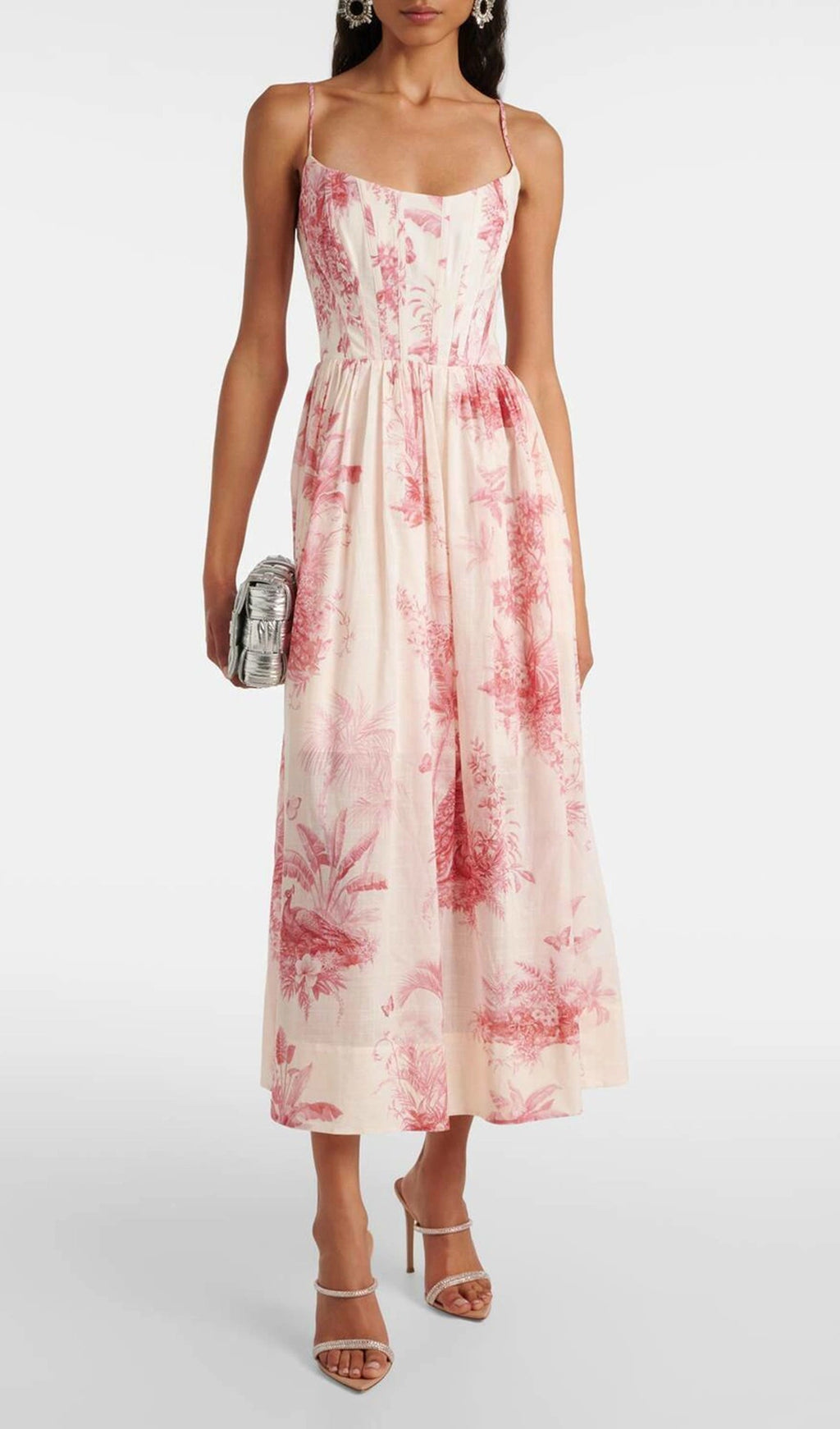 Baskılı Poplin Midi Korse Elbise