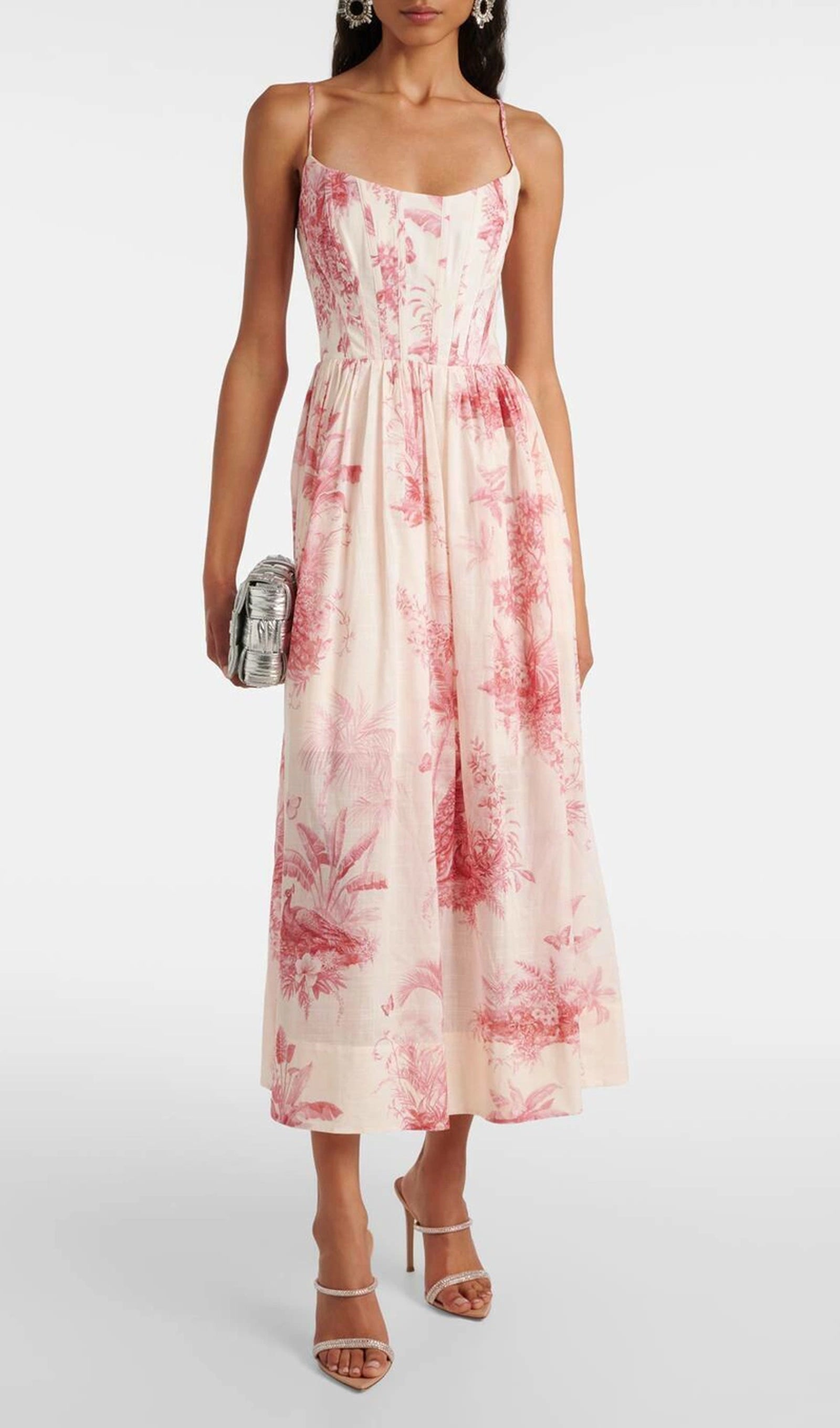 Baskılı Poplin Midi Korse Elbise