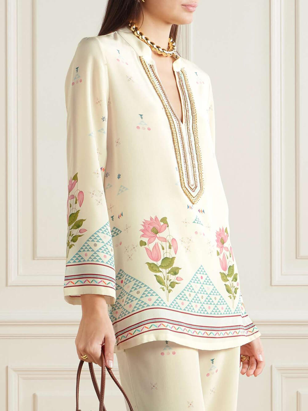 Bohem Çiçek Desenli Rahat Gömlek