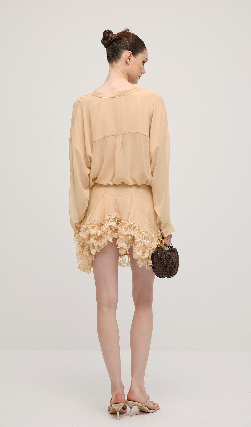 Uzun Kollu Katlı Mini Elbise