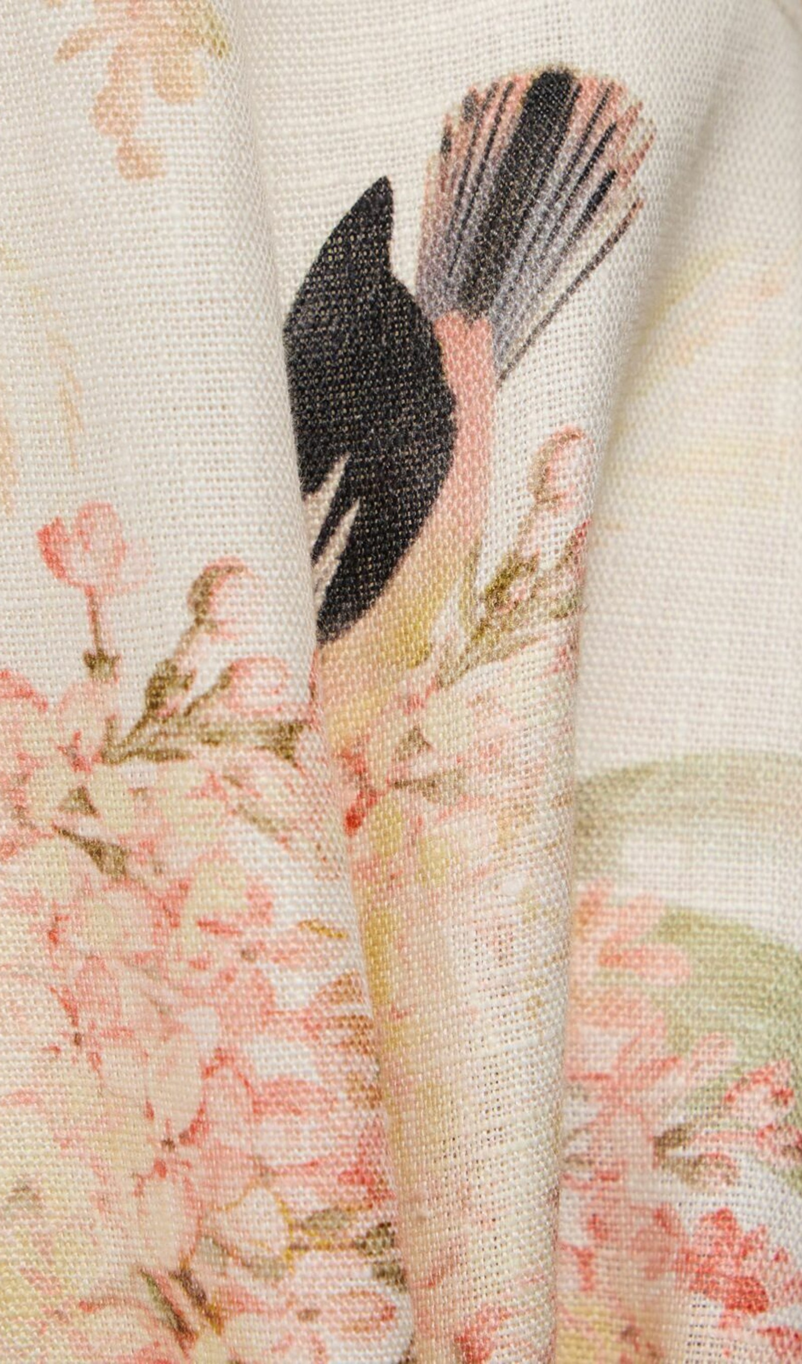 Baskılı Keten Midi Elbise