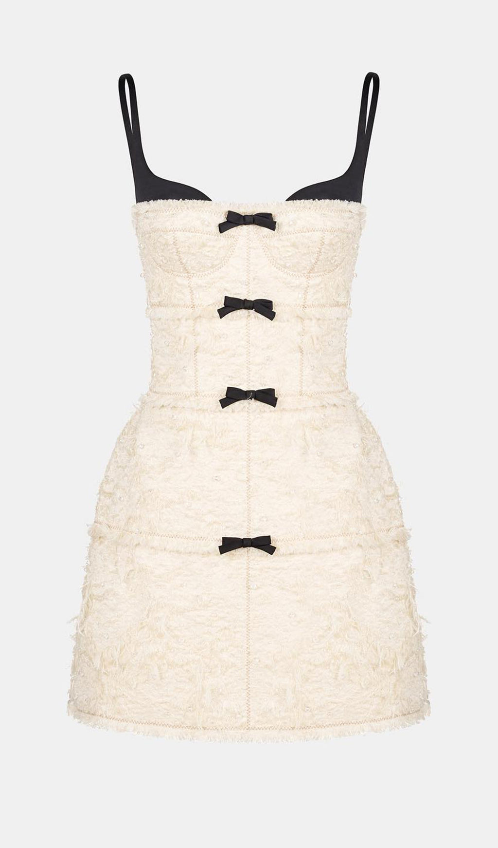 Tüylü Siyah/Beyaz Mini Elbise