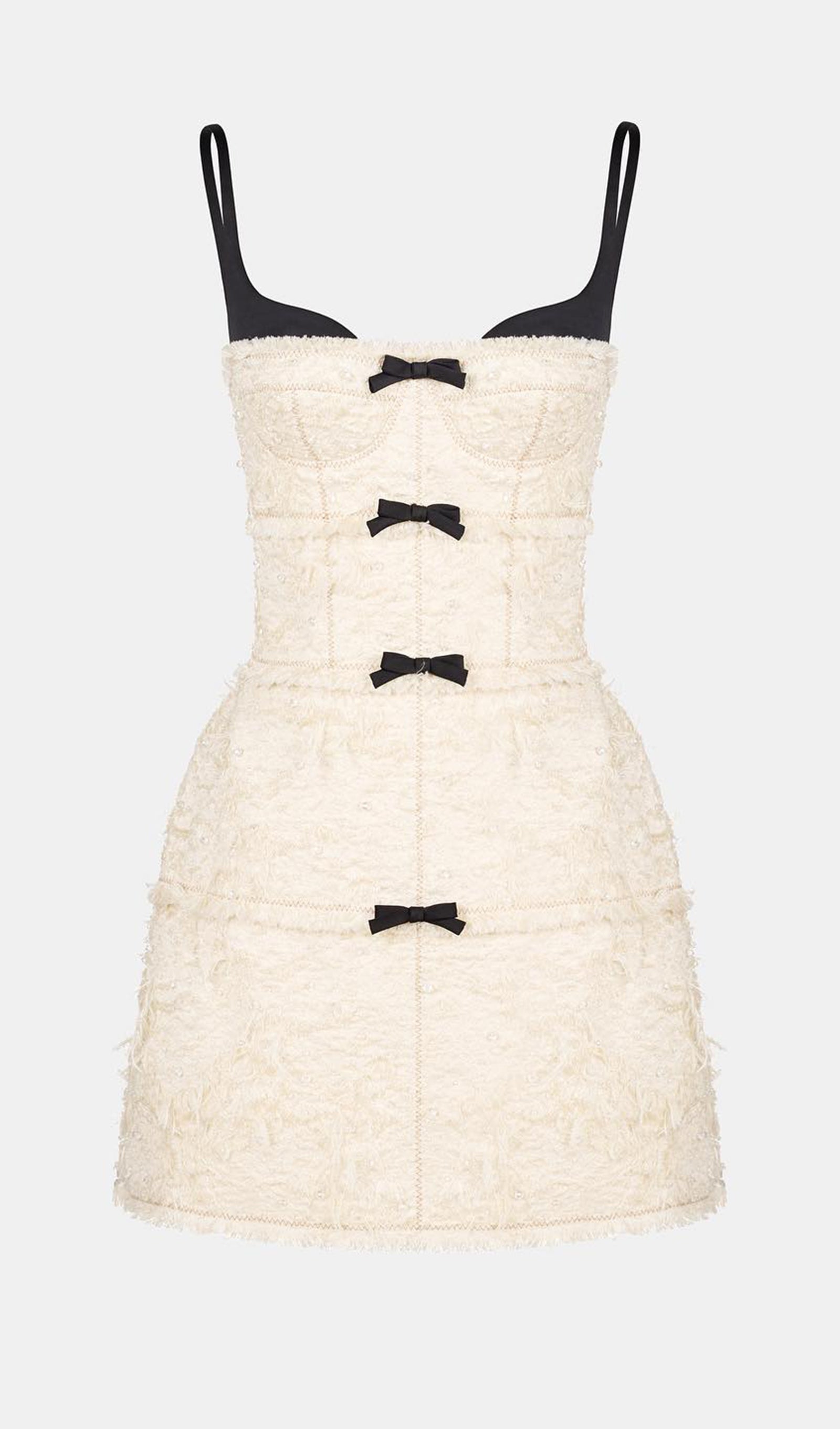 Tüylü Siyah/Beyaz Mini Elbise