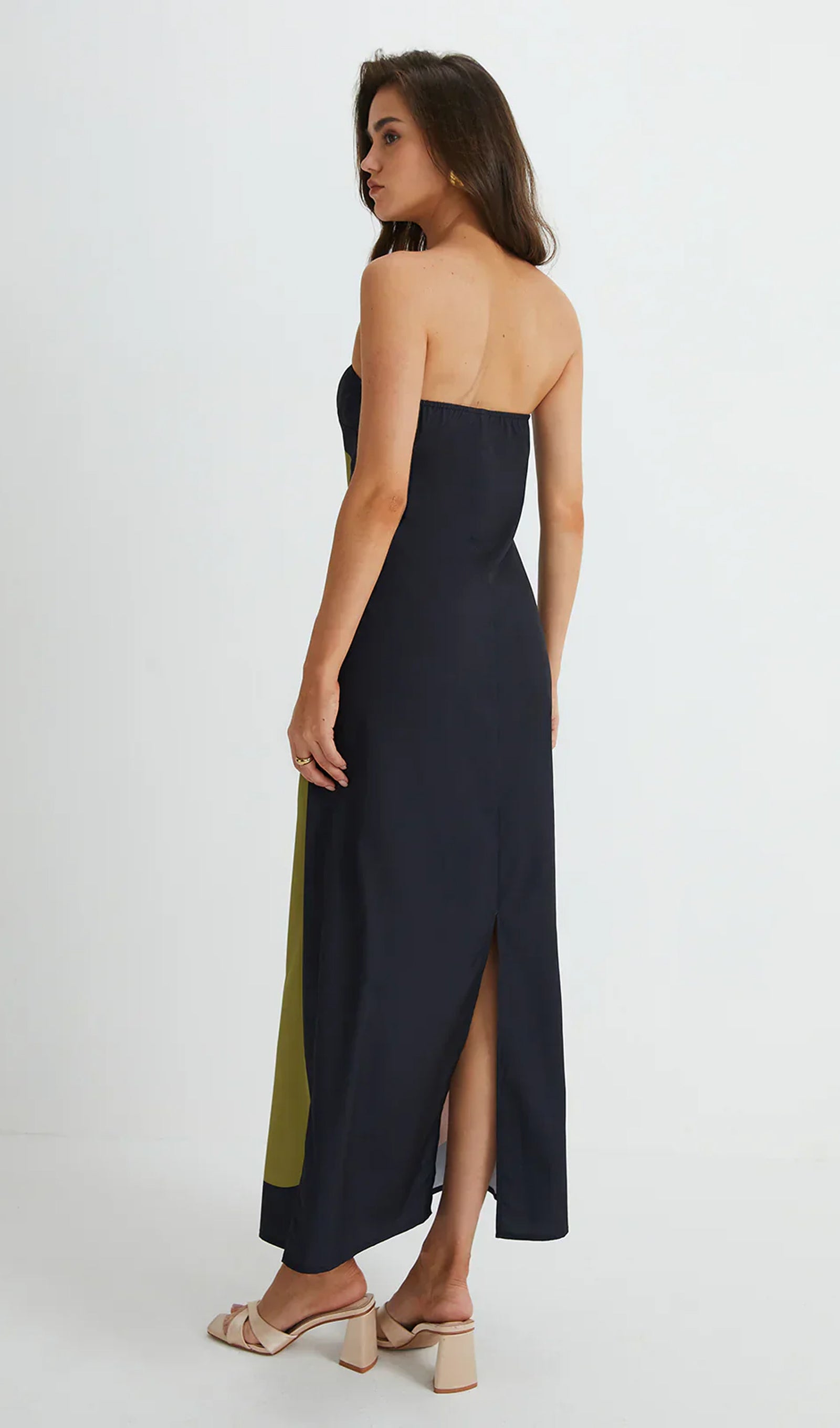 Omuz Açık Baskılı Yeşil Yaz Midi Elbise