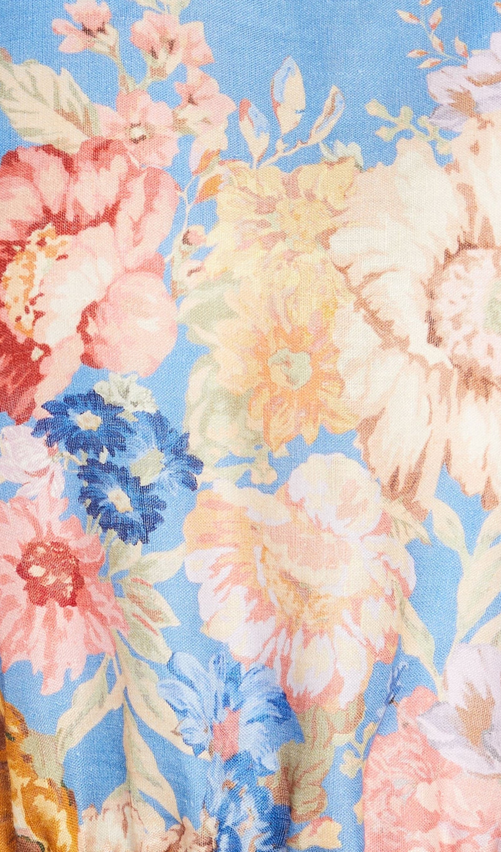 Kemerli Çiçek Desenli Keten Mini Elbise