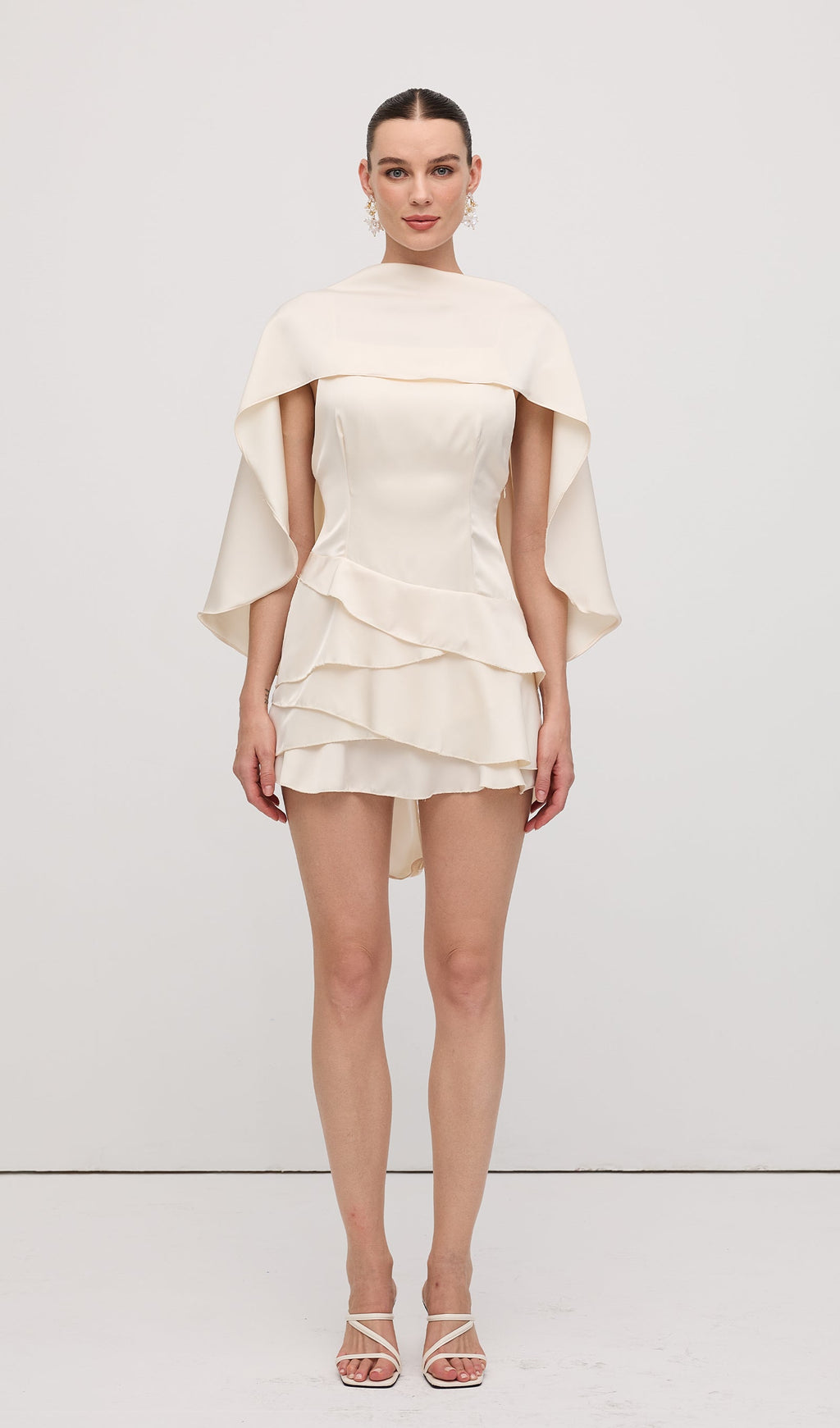 Saten Pelerin İki Parça Mini Elbise