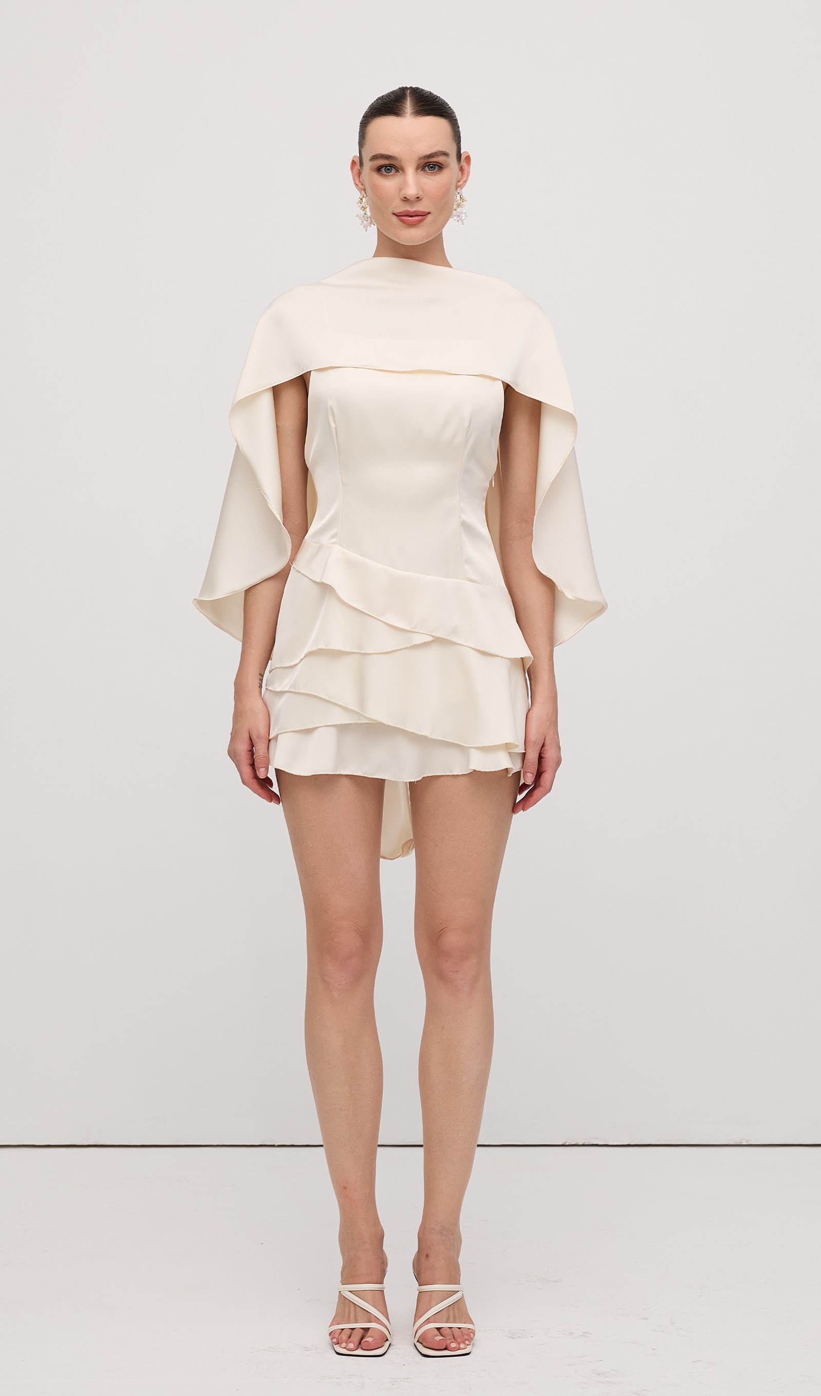 Saten Pelerin İki Parça Mini Elbise