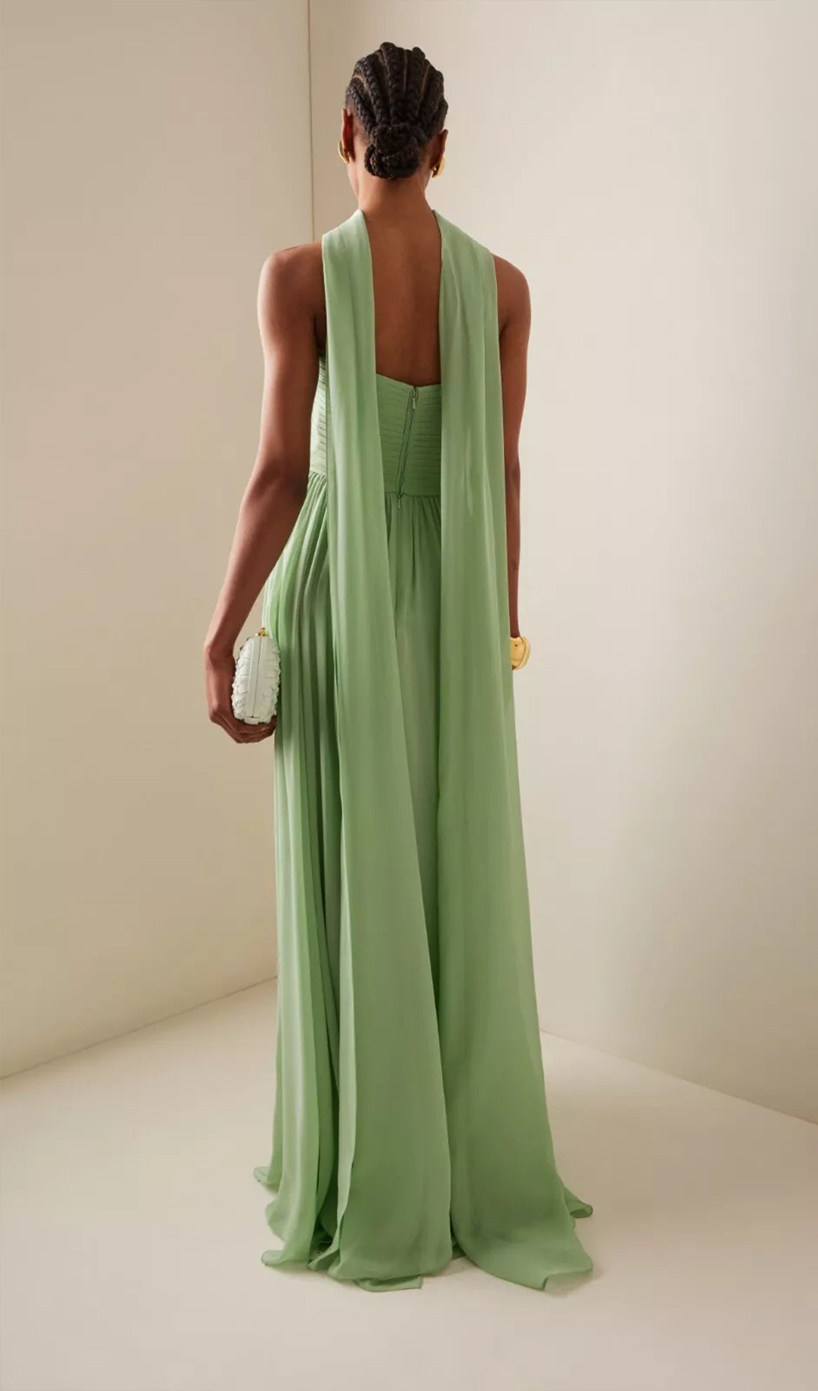 Eşarp Yaka Askısız Jorjet Elbise Uzun Elbise