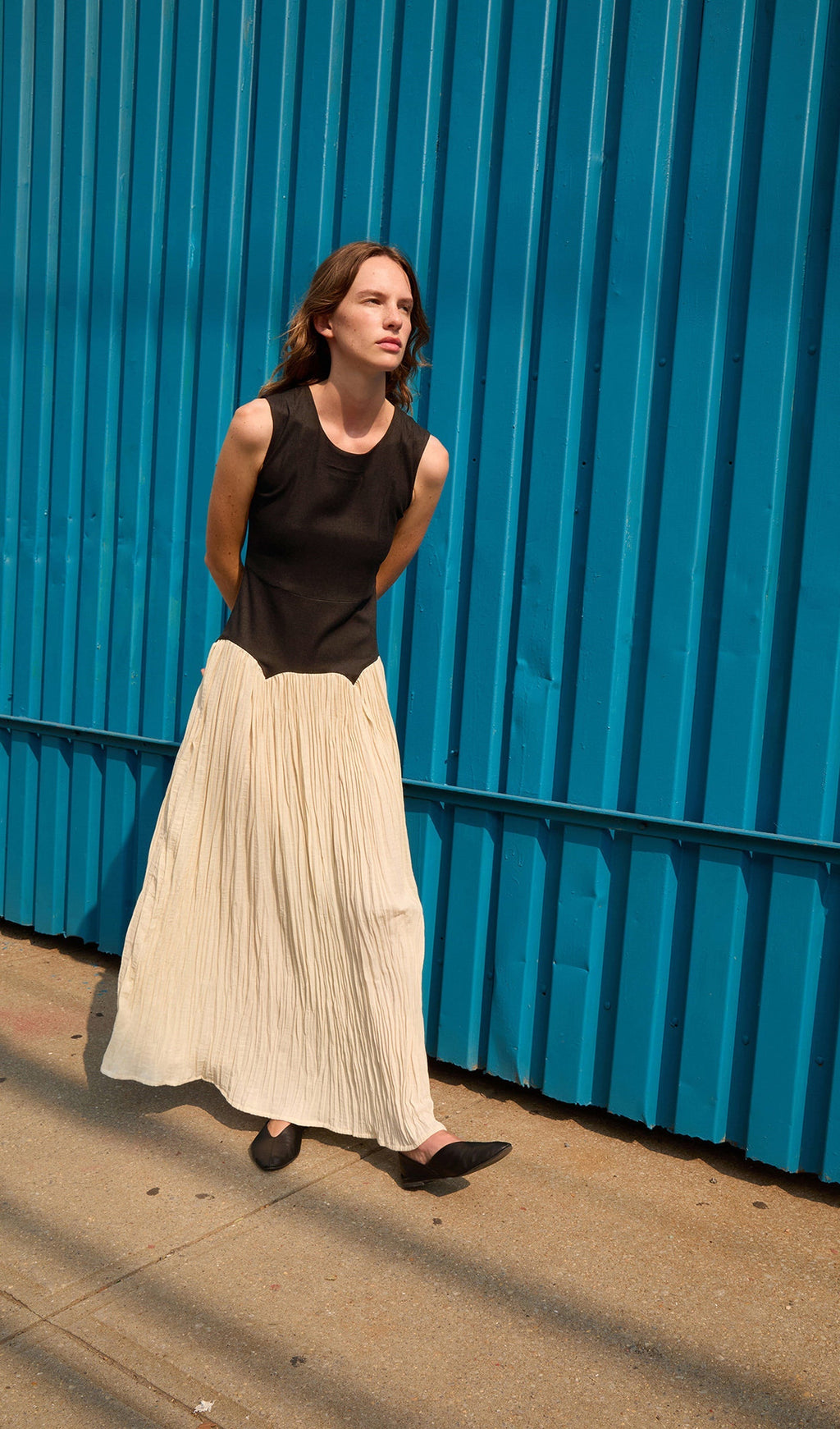 Pileli Keten Midi Elbise