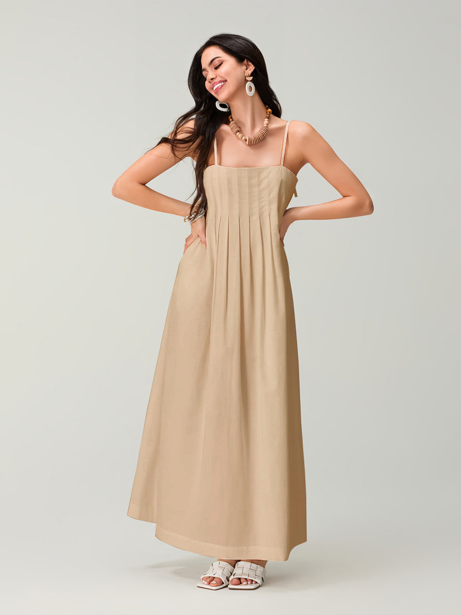 Spagetti Pileli Bol Uzun Elbise