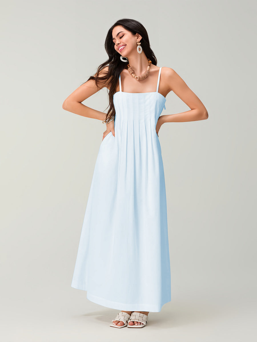 Spagetti Pileli Bol Uzun Elbise