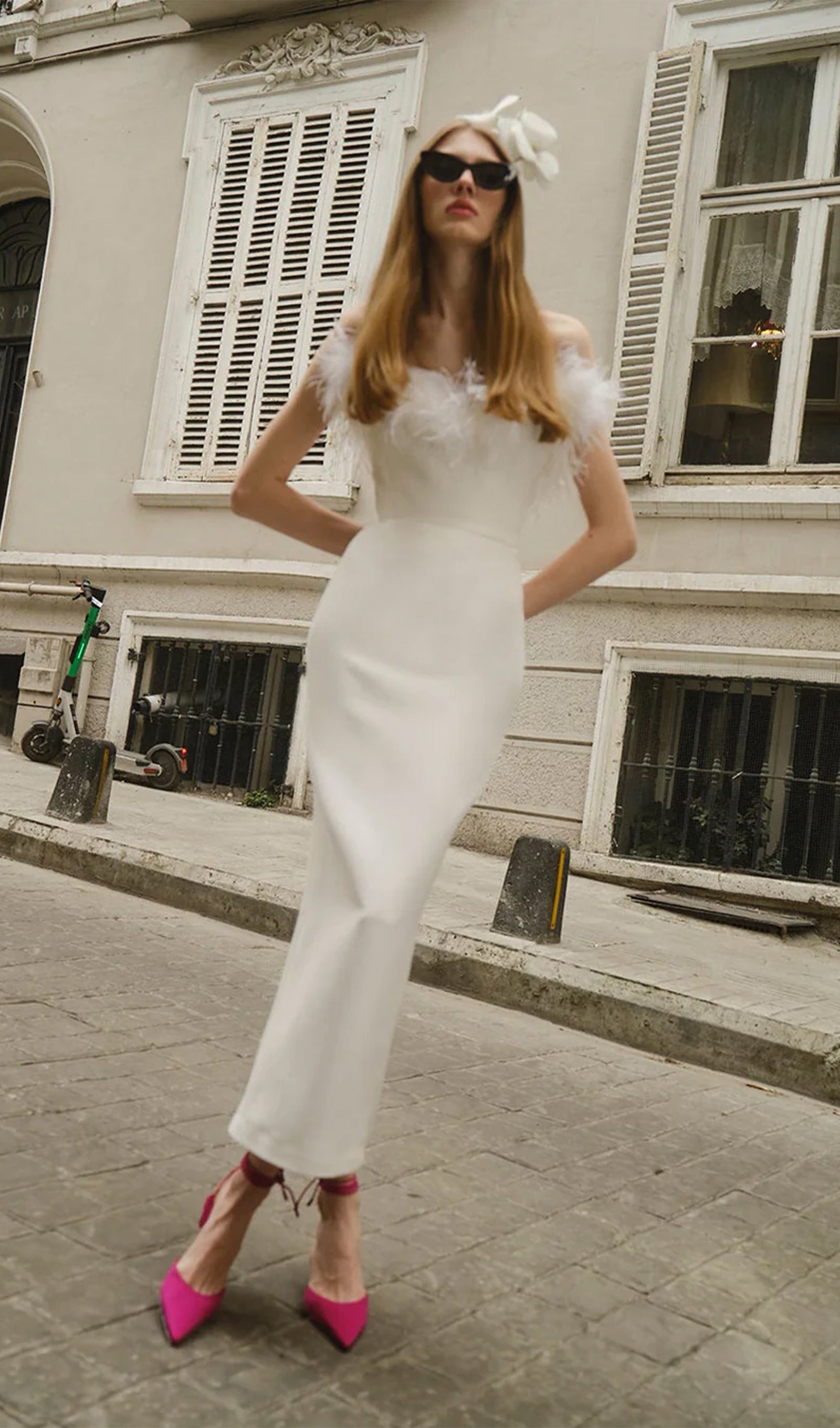 Lena Tüylü Midi Elbise Beyaz