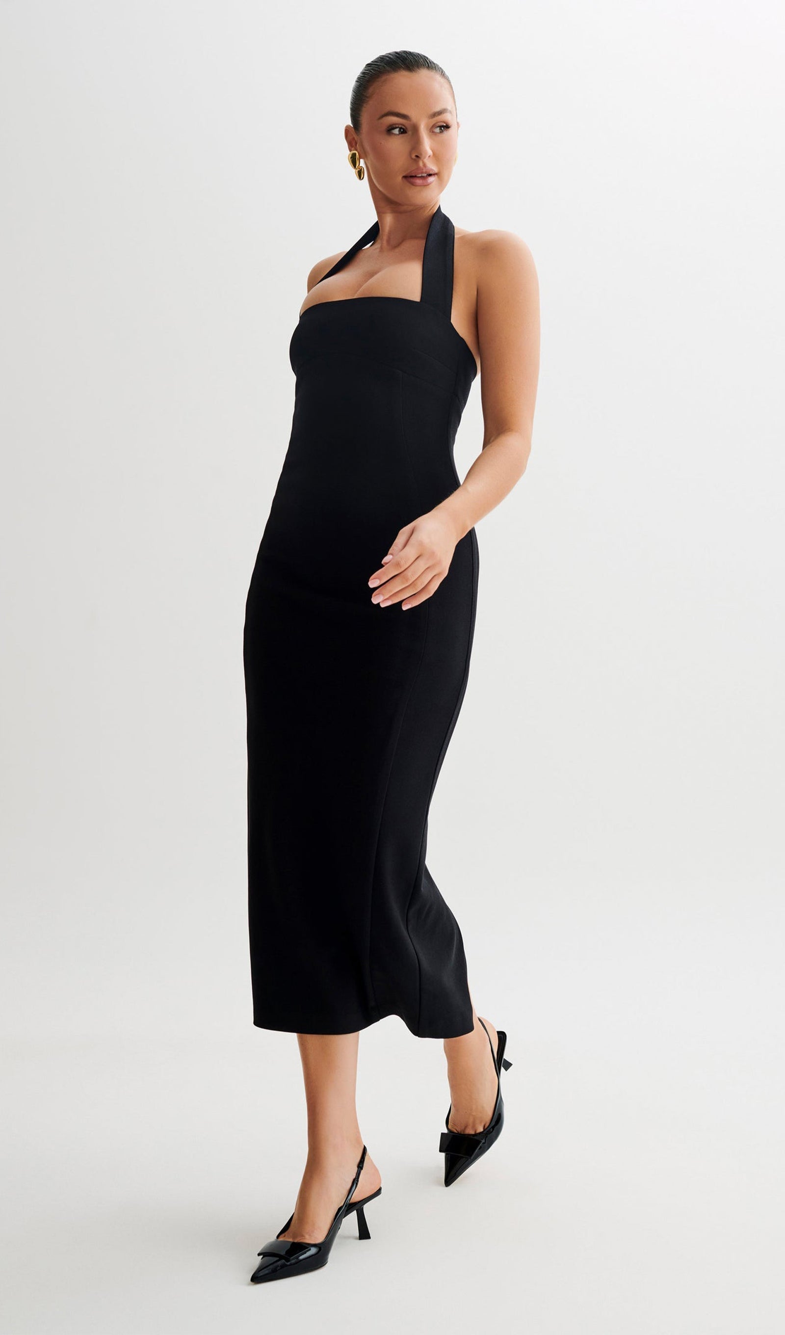 Siyah Askılı Midi Elbise