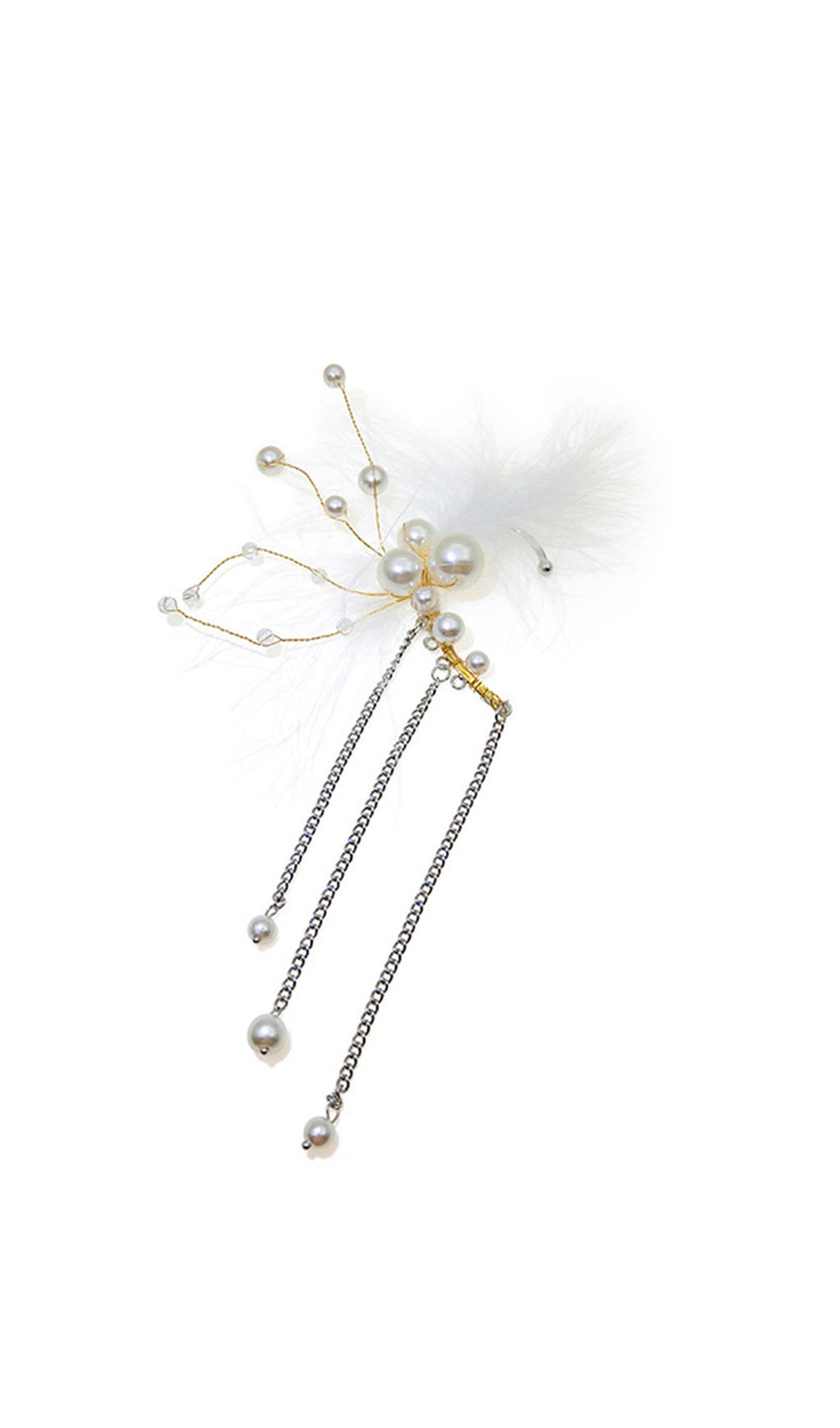 Tüy İnci Tırmanıcı Püskül Manşet Tek Küpe