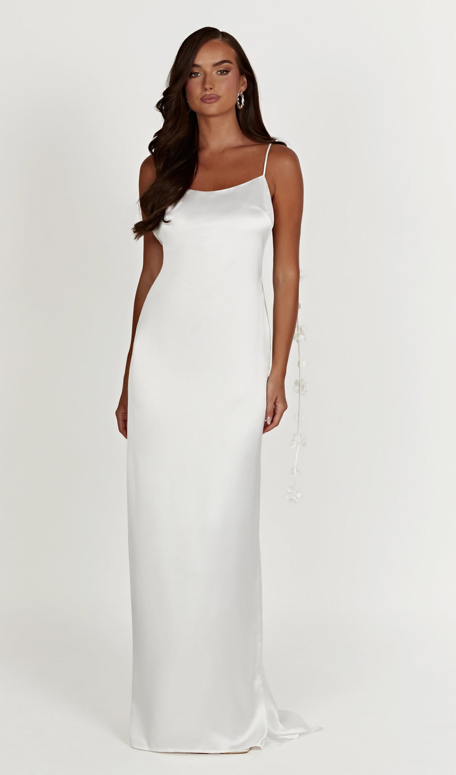 Gül Düşük Sırtlı Saten Elbise Uzun Elbise