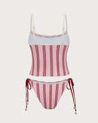 Pembe Çizgili Tankini Mayo