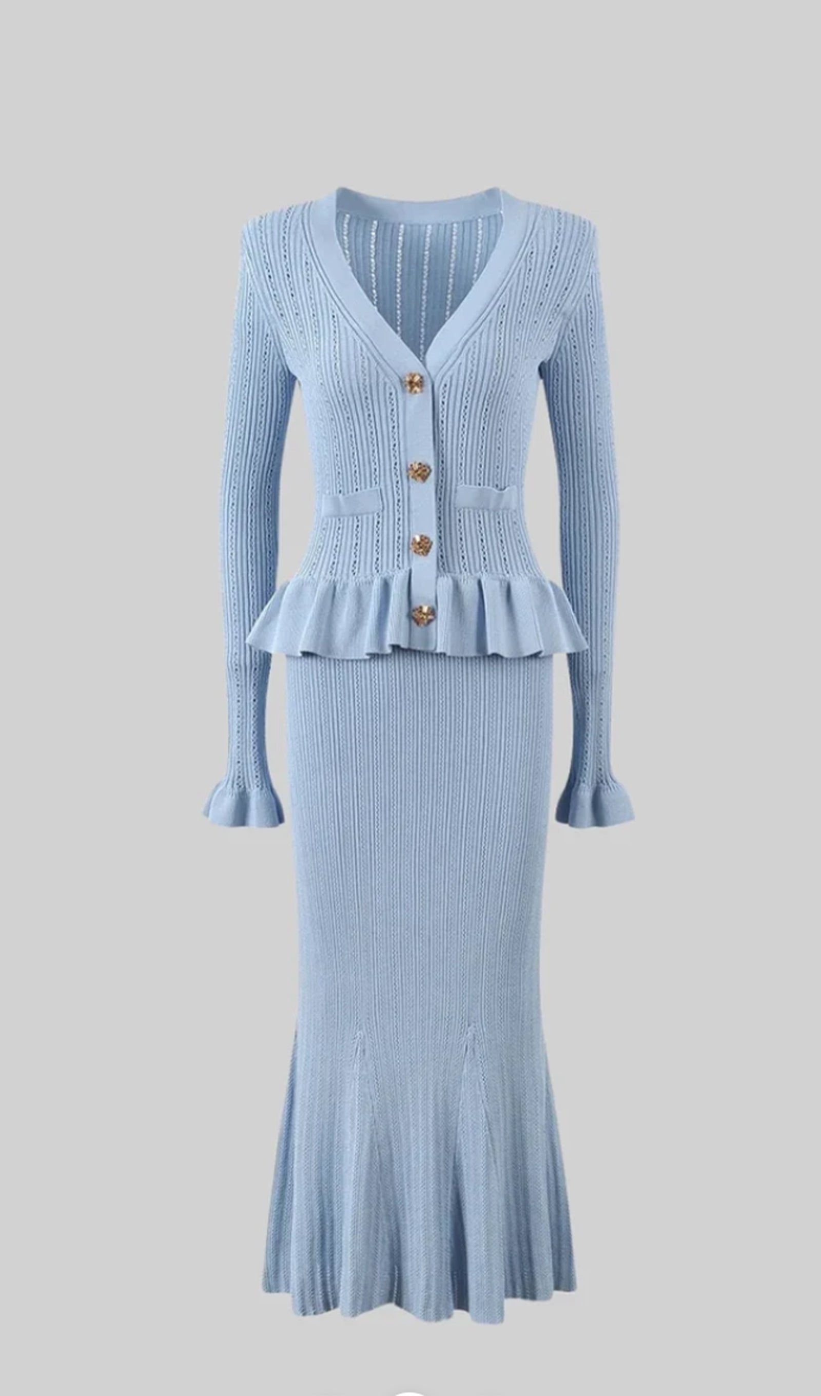 Fırfırlı Kloş Örgü Midi Elbise