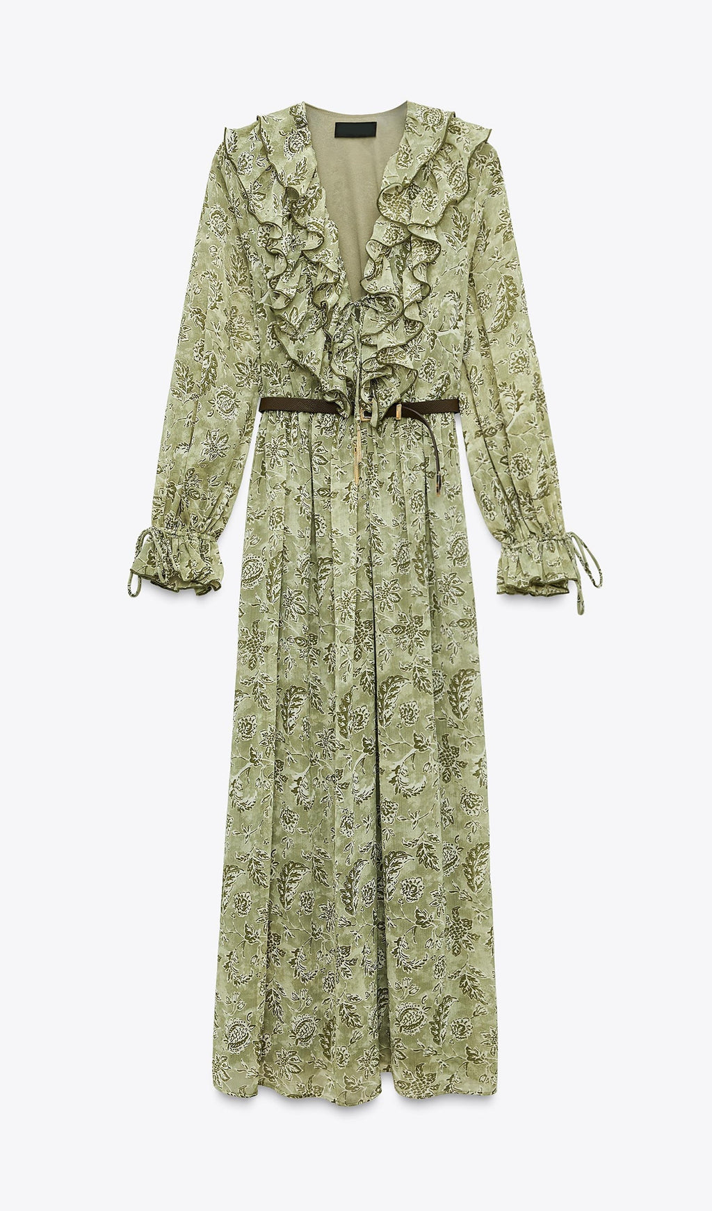 Fırfırlı Baskılı Uzun Elbise