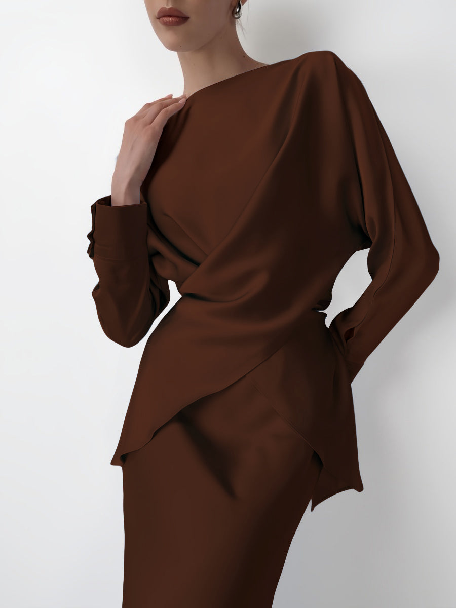 Zarif Çapraz Bağlamalı Düz Etek Takımı