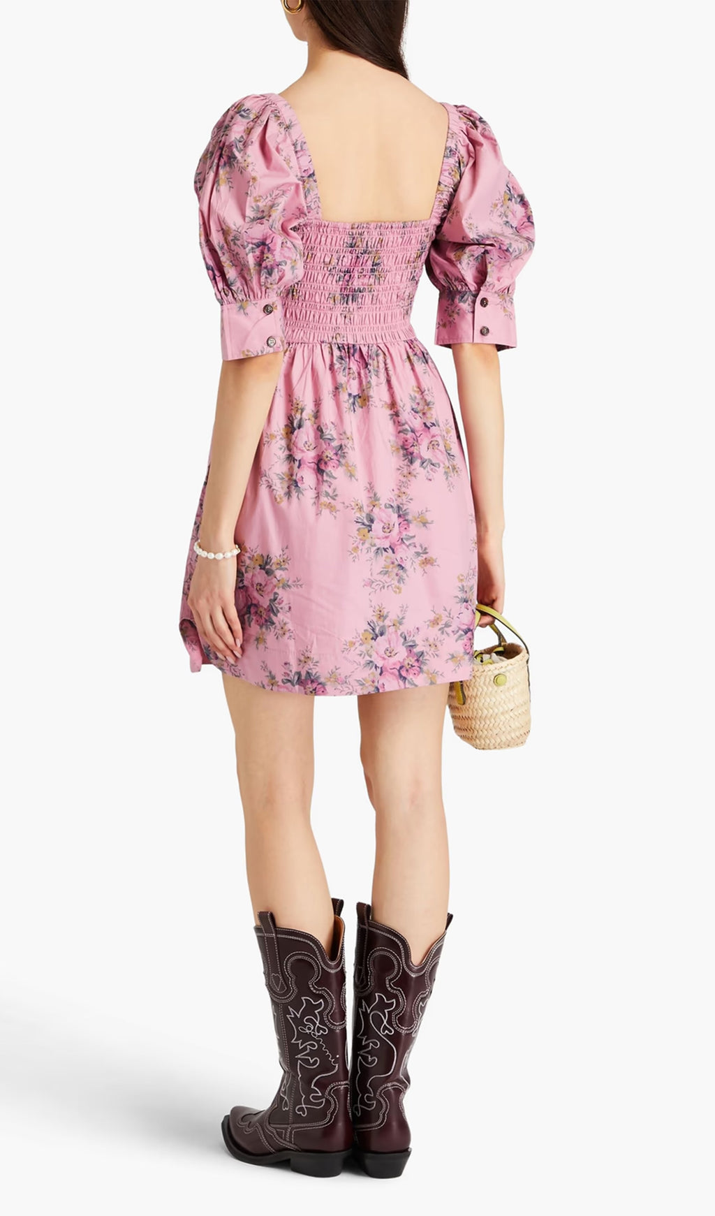 Çiçek Desenli Pamuklu Mini Elbise