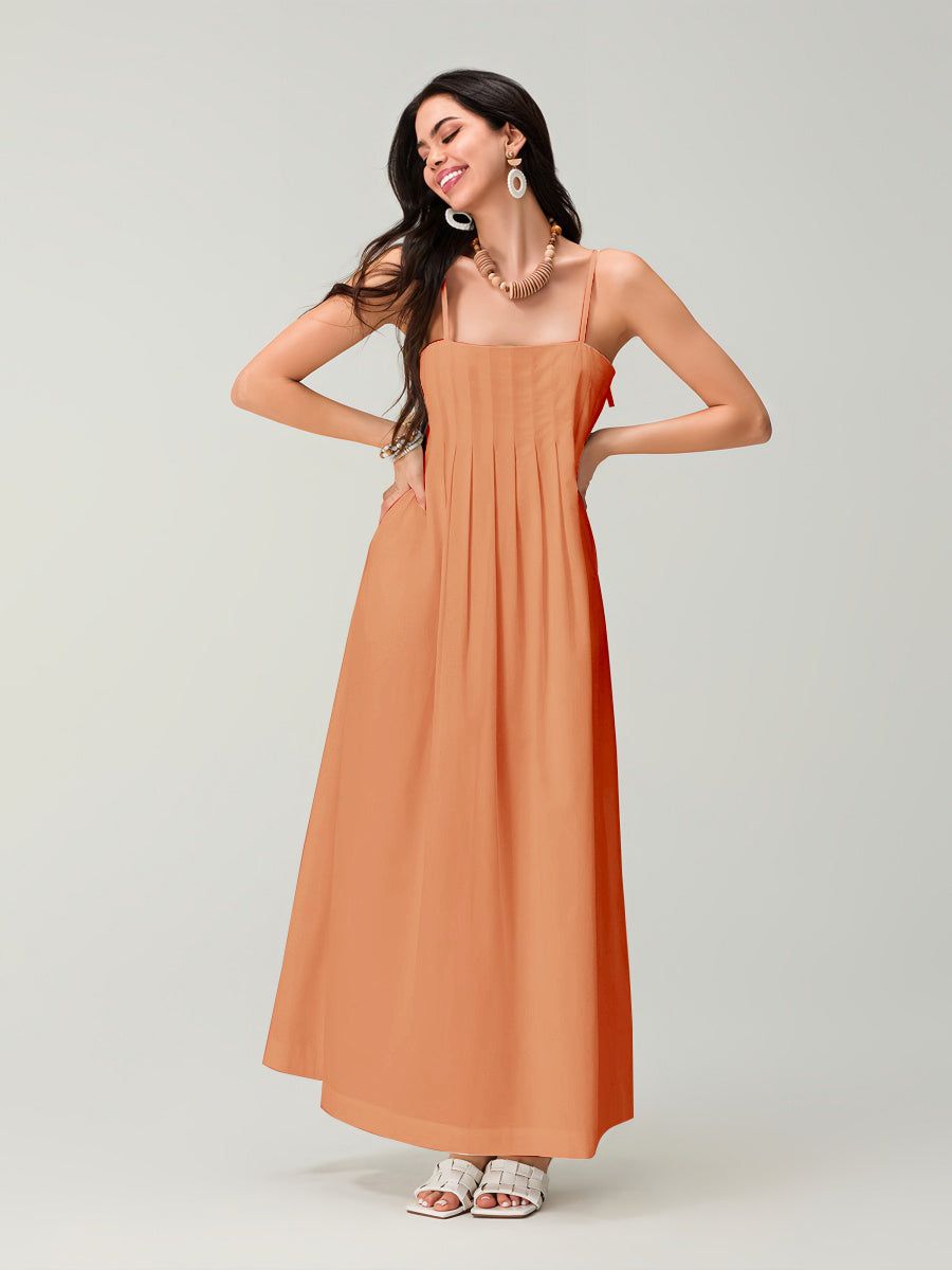 Spagetti Pileli Bol Uzun Elbise