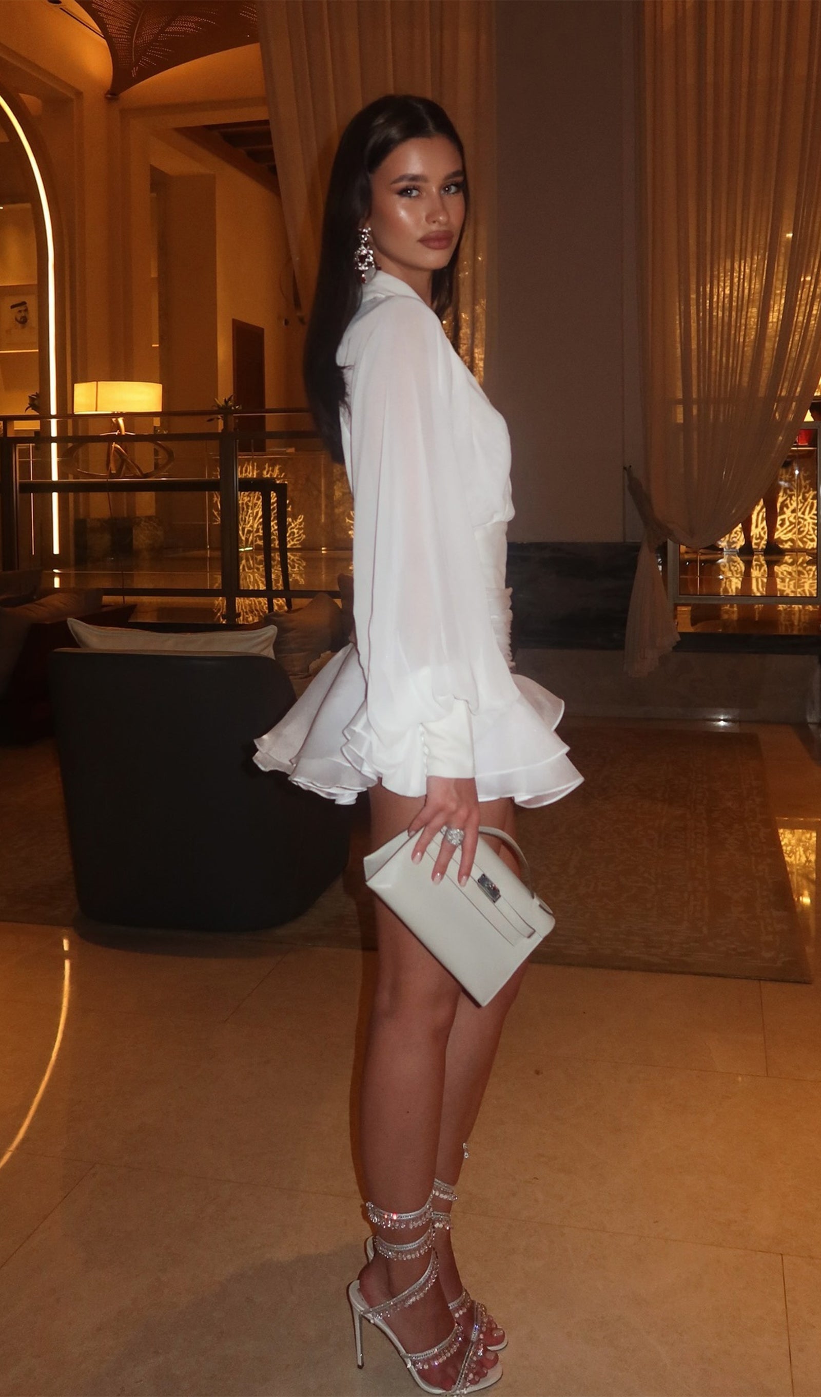 Düz Fener Kollu Mini Elbise