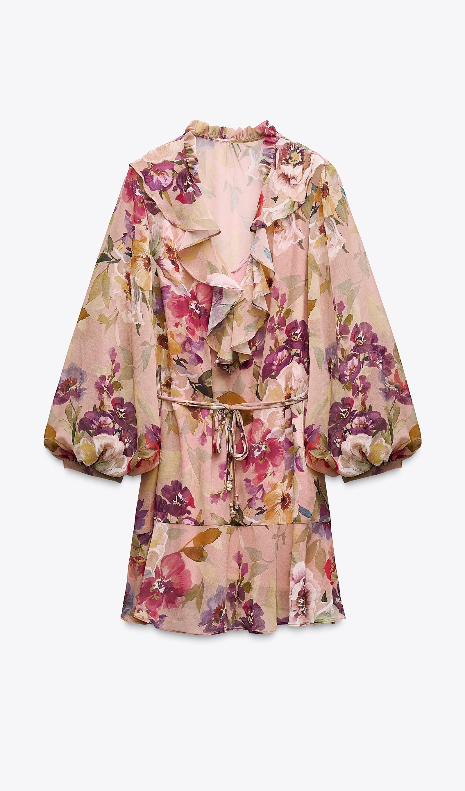 Çiçek Desenli Volanlı Mini Elbise