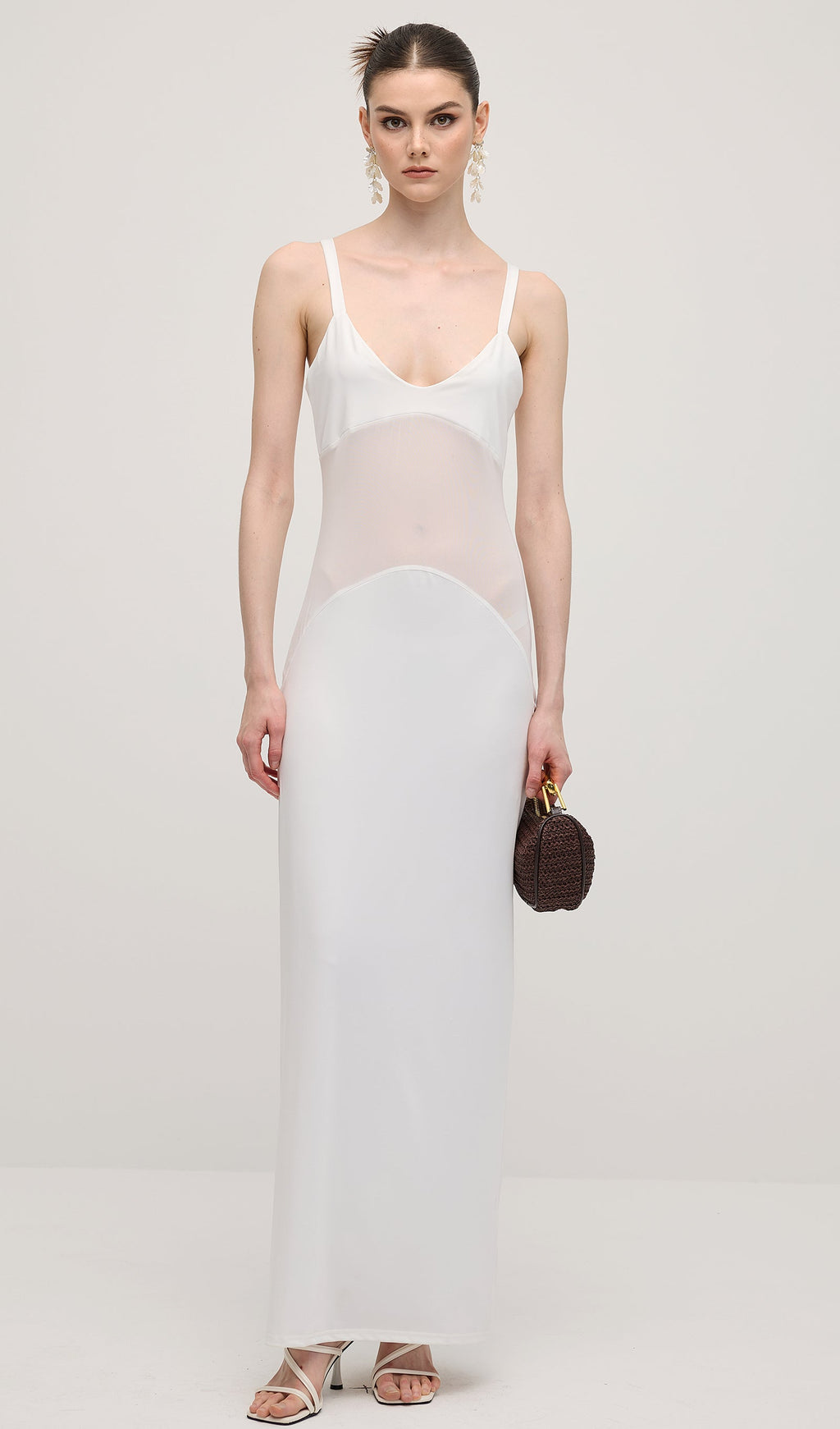 Şeffaf Örgü Kavisli Uzun Elbise