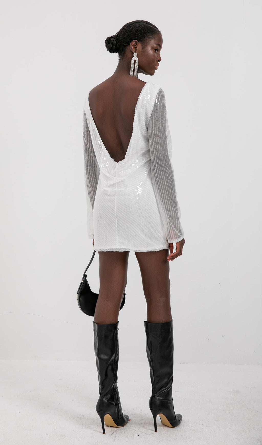 Trend Beyaz Pullu Mini Elbise