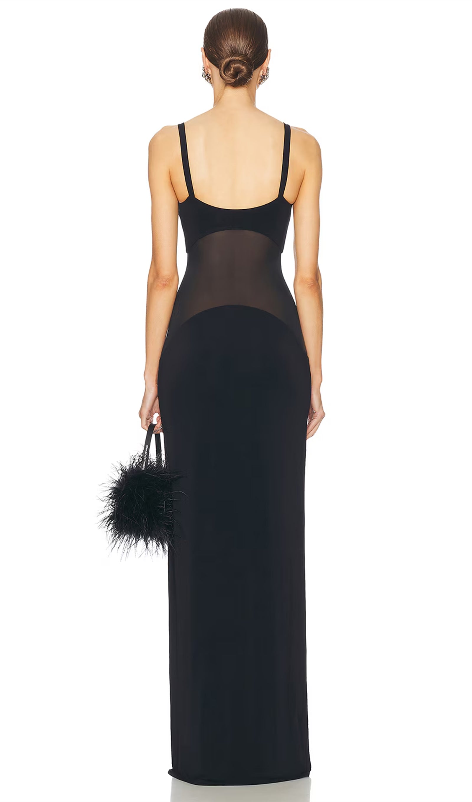 Siyah Şeffaf Örgü Kavisli Uzun Elbise