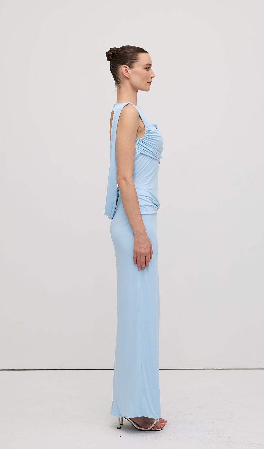 Slinky Drape Maxi Elbise Bebek Mavisi