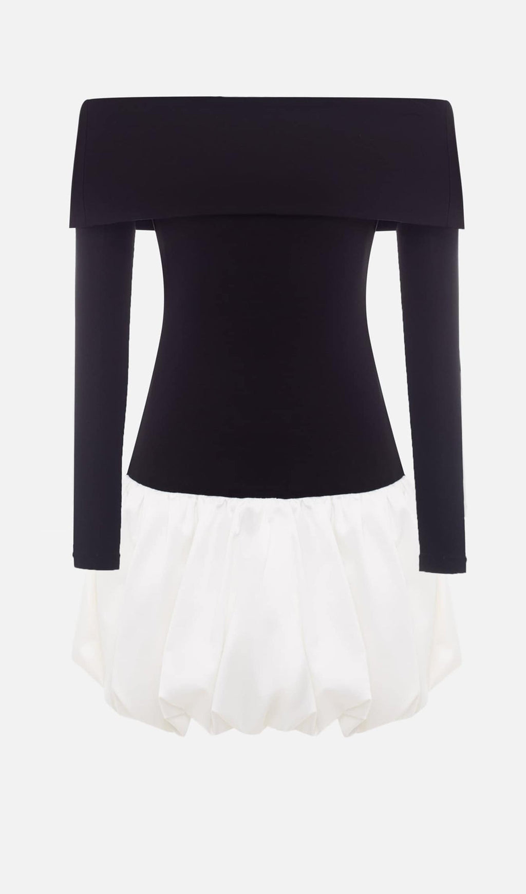 Açık Omuzlu Balon Mini Elbise-Beyaz