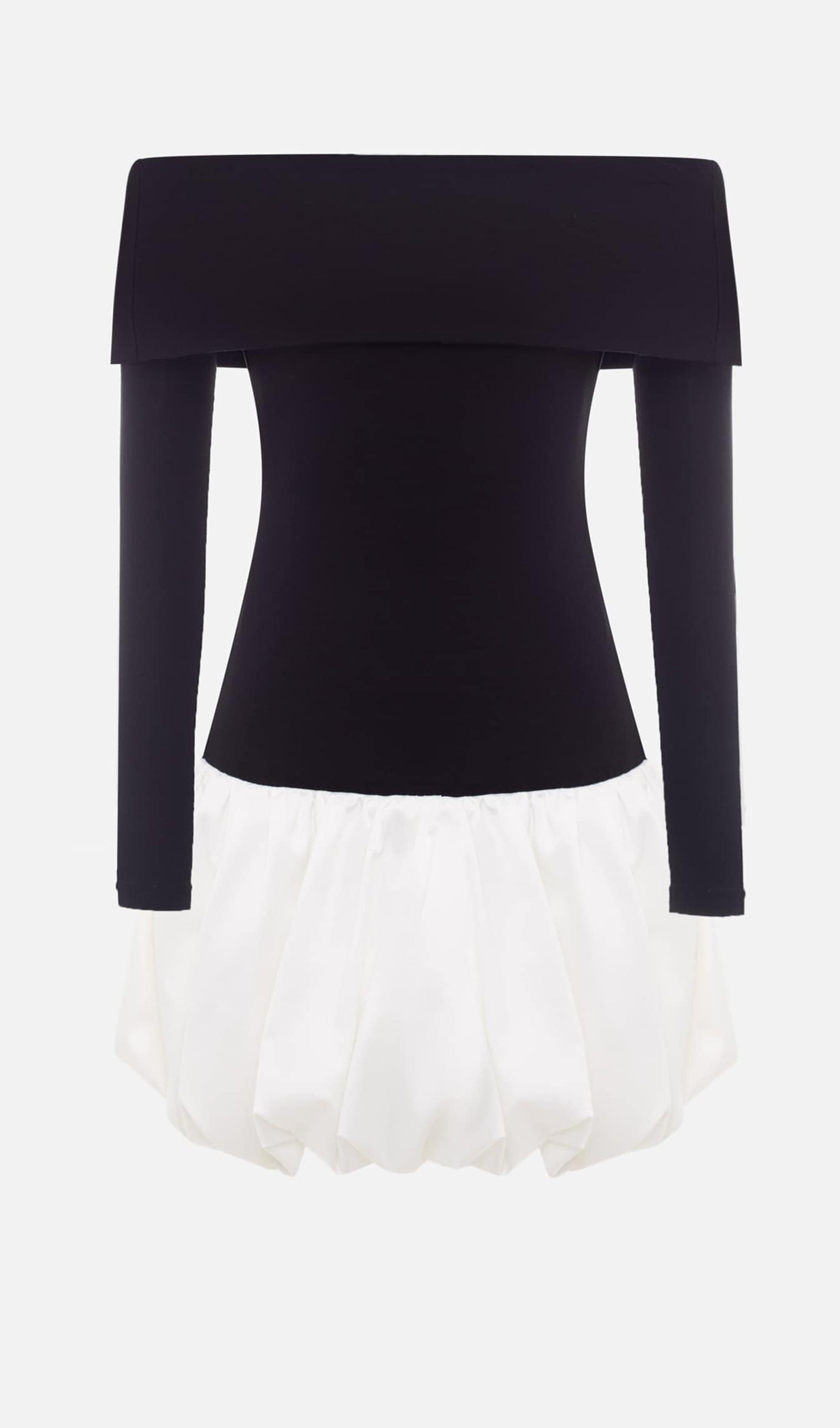 Açık Omuzlu Balon Mini Elbise-Beyaz