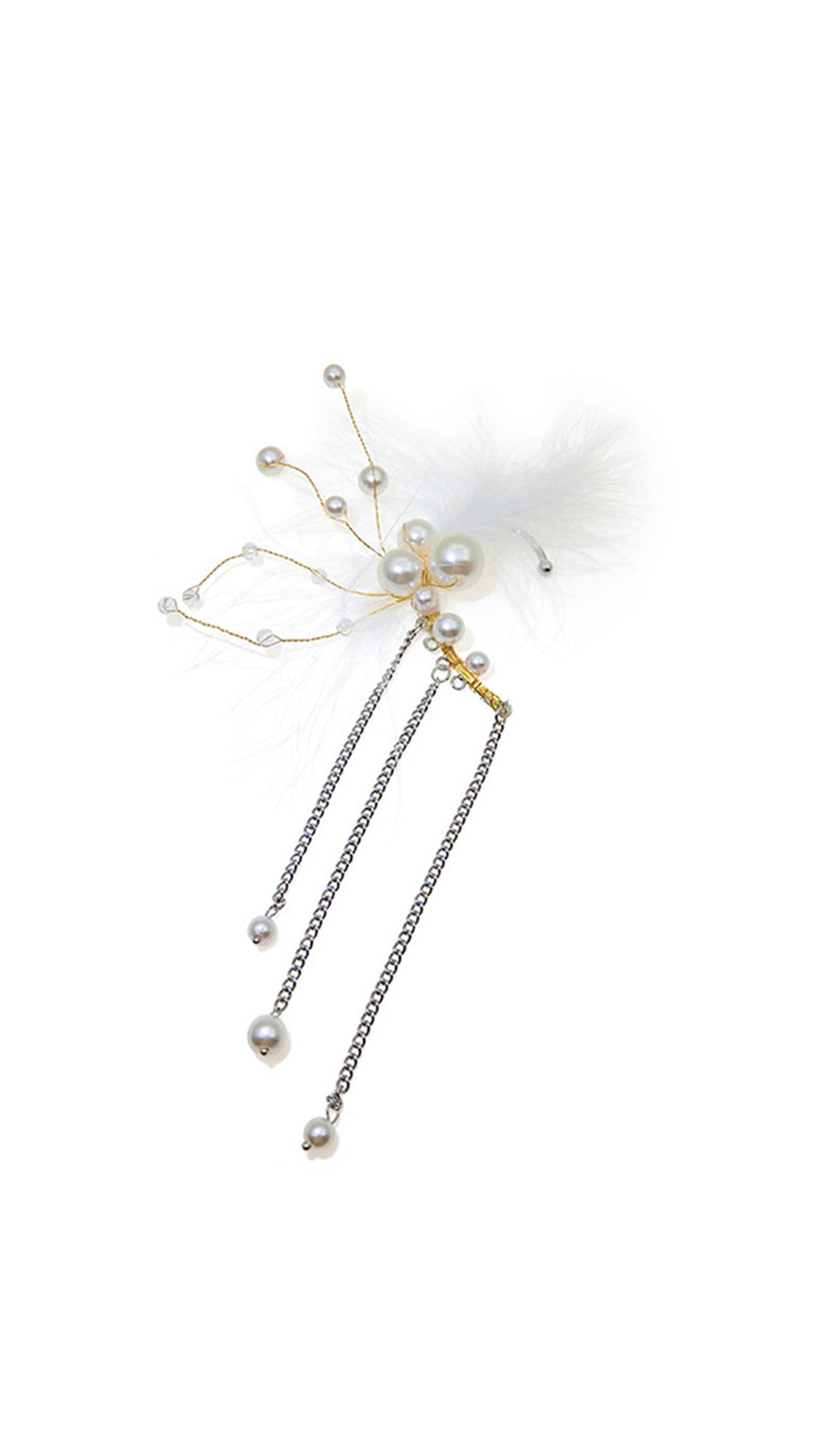 Tüy İnci Tırmanıcı Püskül Manşet Tek Küpe